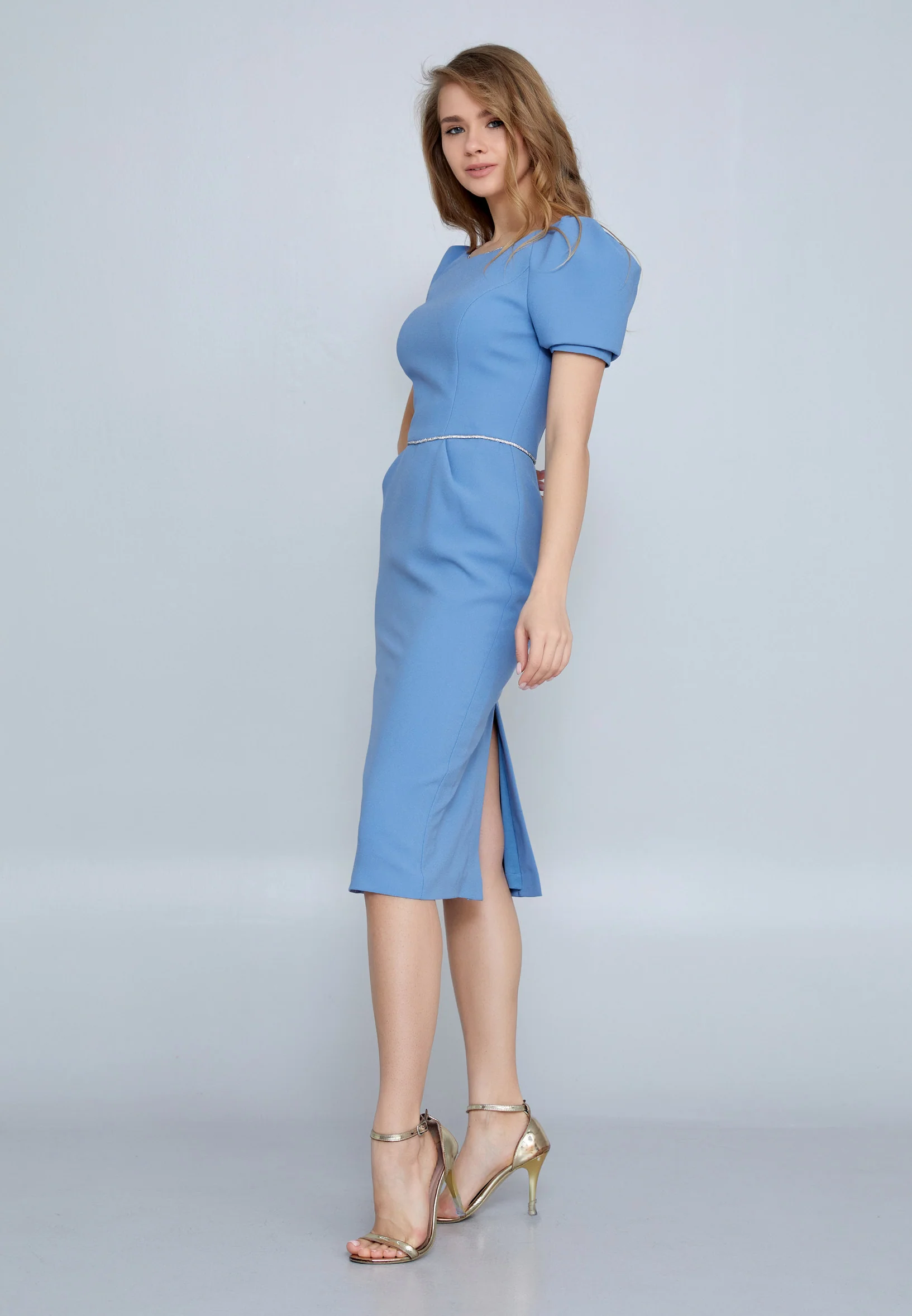 Short Sleeve Midi Crepe Column Regular Evening Dress jnm23-365 - Image 15