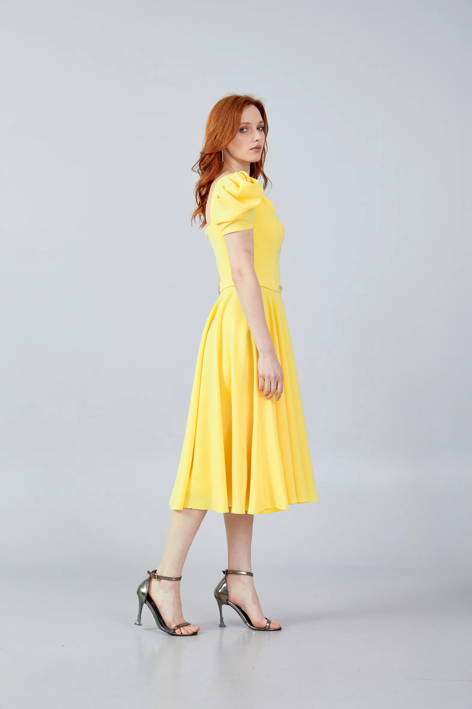 Short Sleeve Midi Crepe Column Regular Evening Dress jnm23-366 - Image 15
