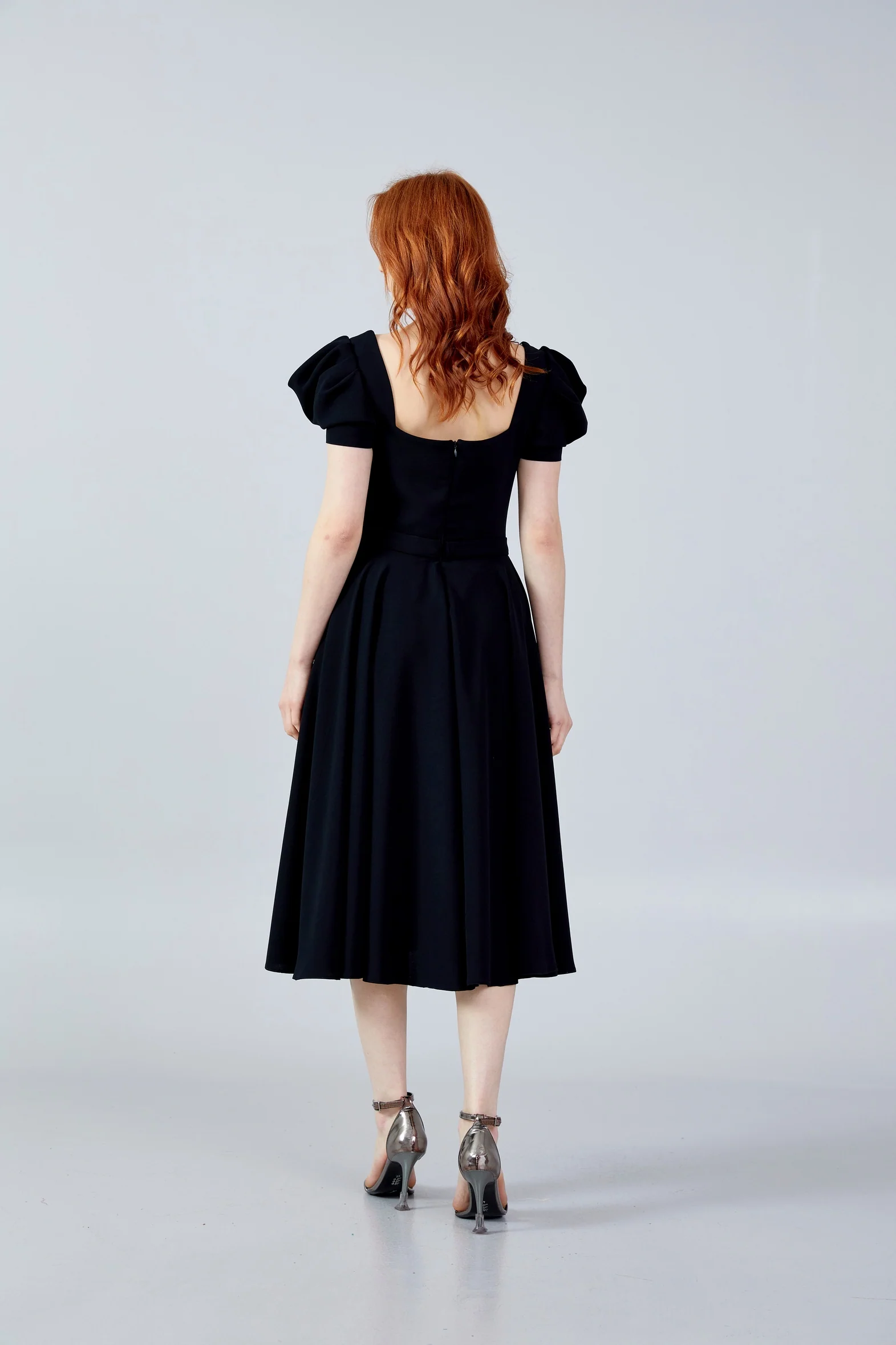 Short Sleeve Midi Crepe Column Regular Evening Dress jnm23-366 - Image 2