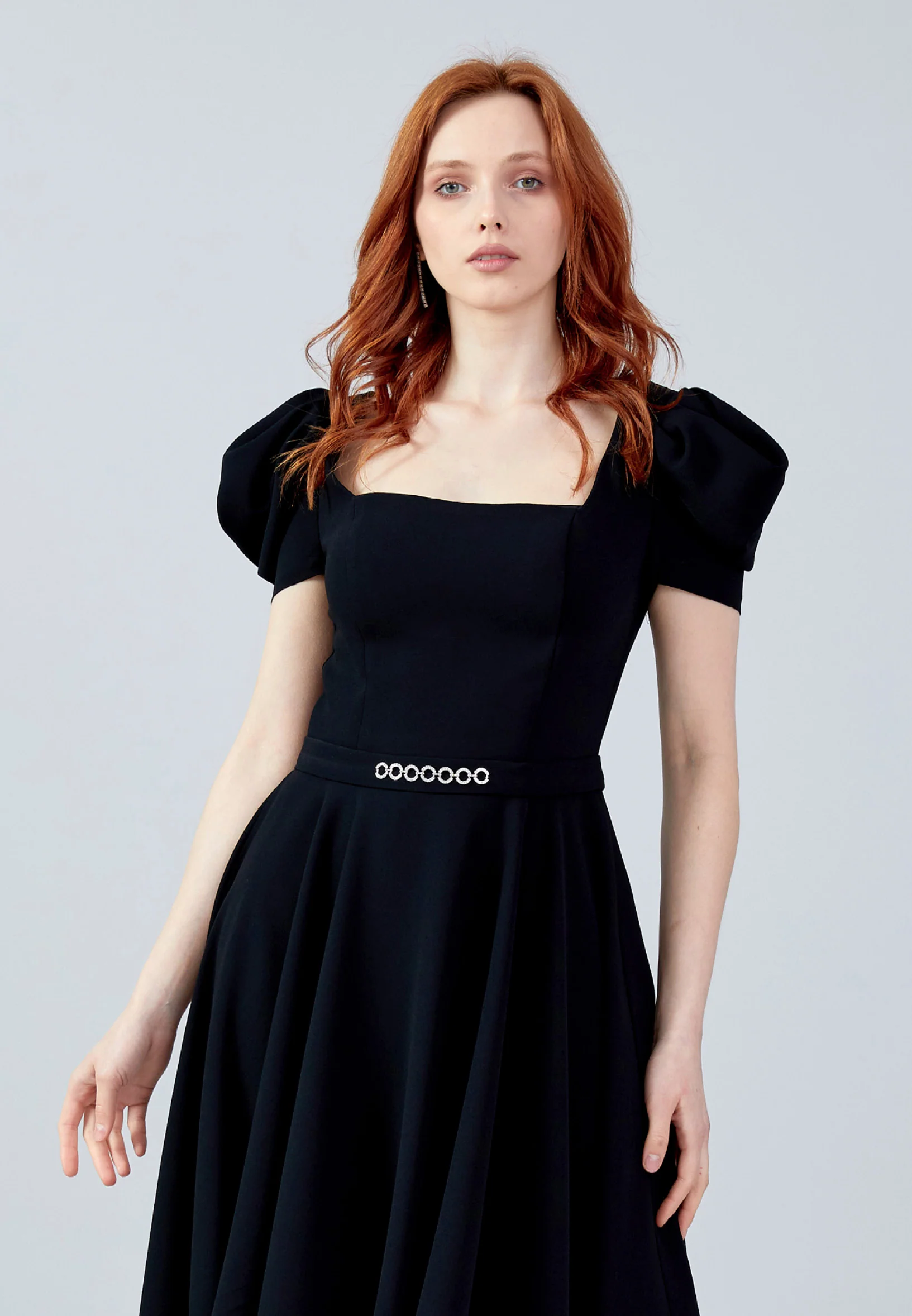 Short Sleeve Midi Crepe Column Regular Evening Dress jnm23-366 - Image 4