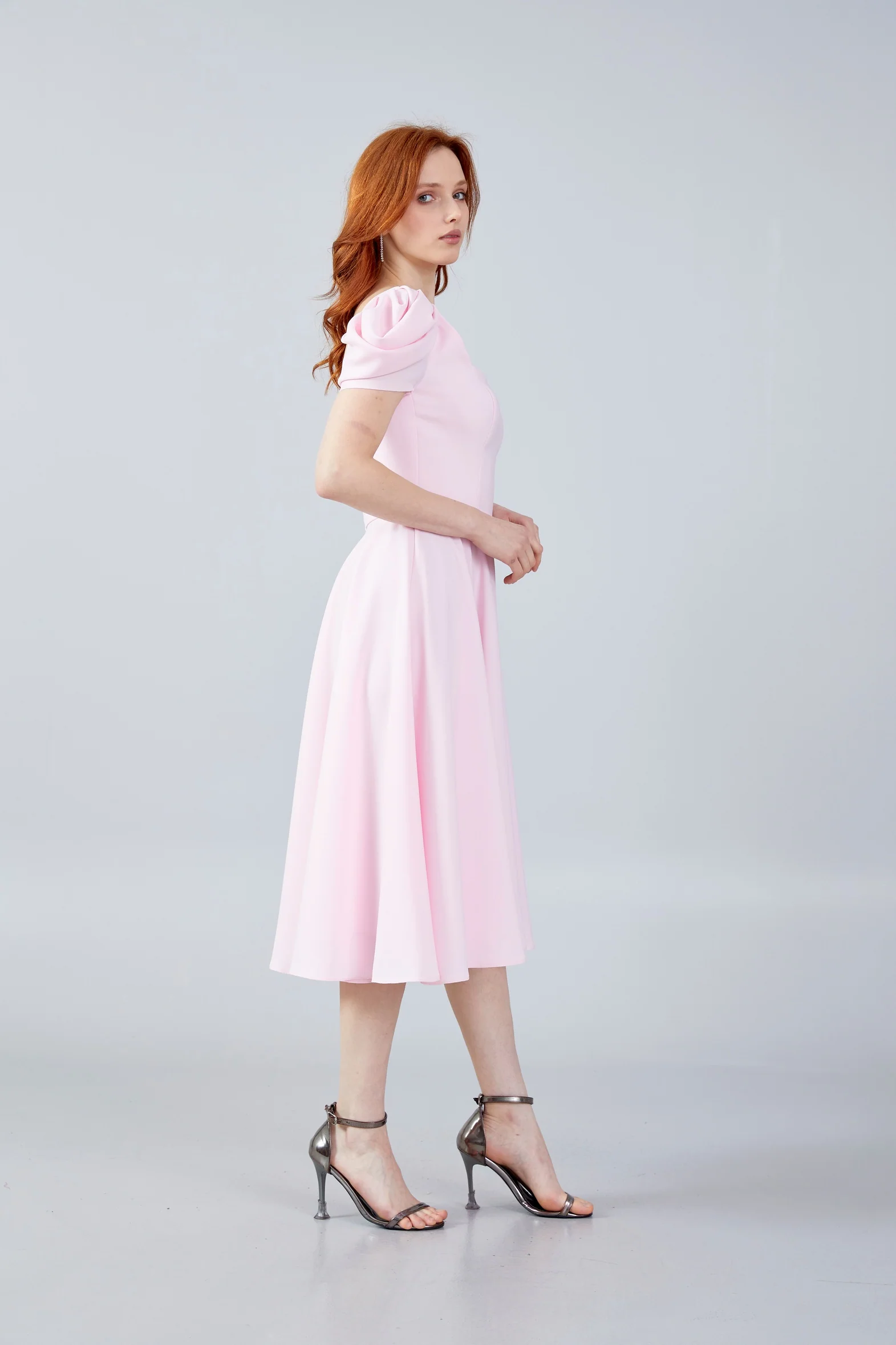 Short Sleeve Midi Crepe Column Regular Evening Dress jnm23-366 - Image 7