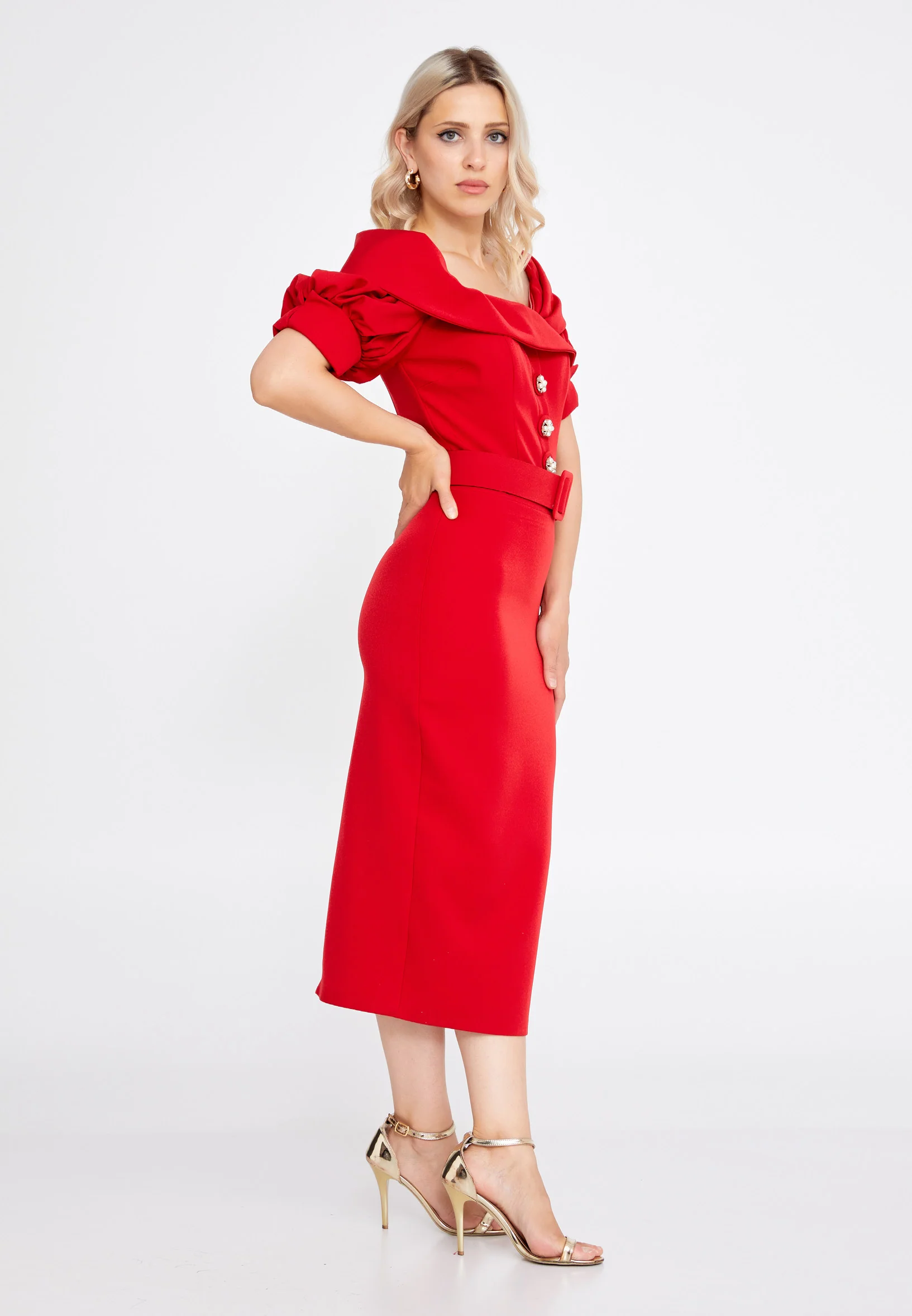 Short Sleeve Midi Crepe Column Regular Evening Dress pau6044 - Image 11