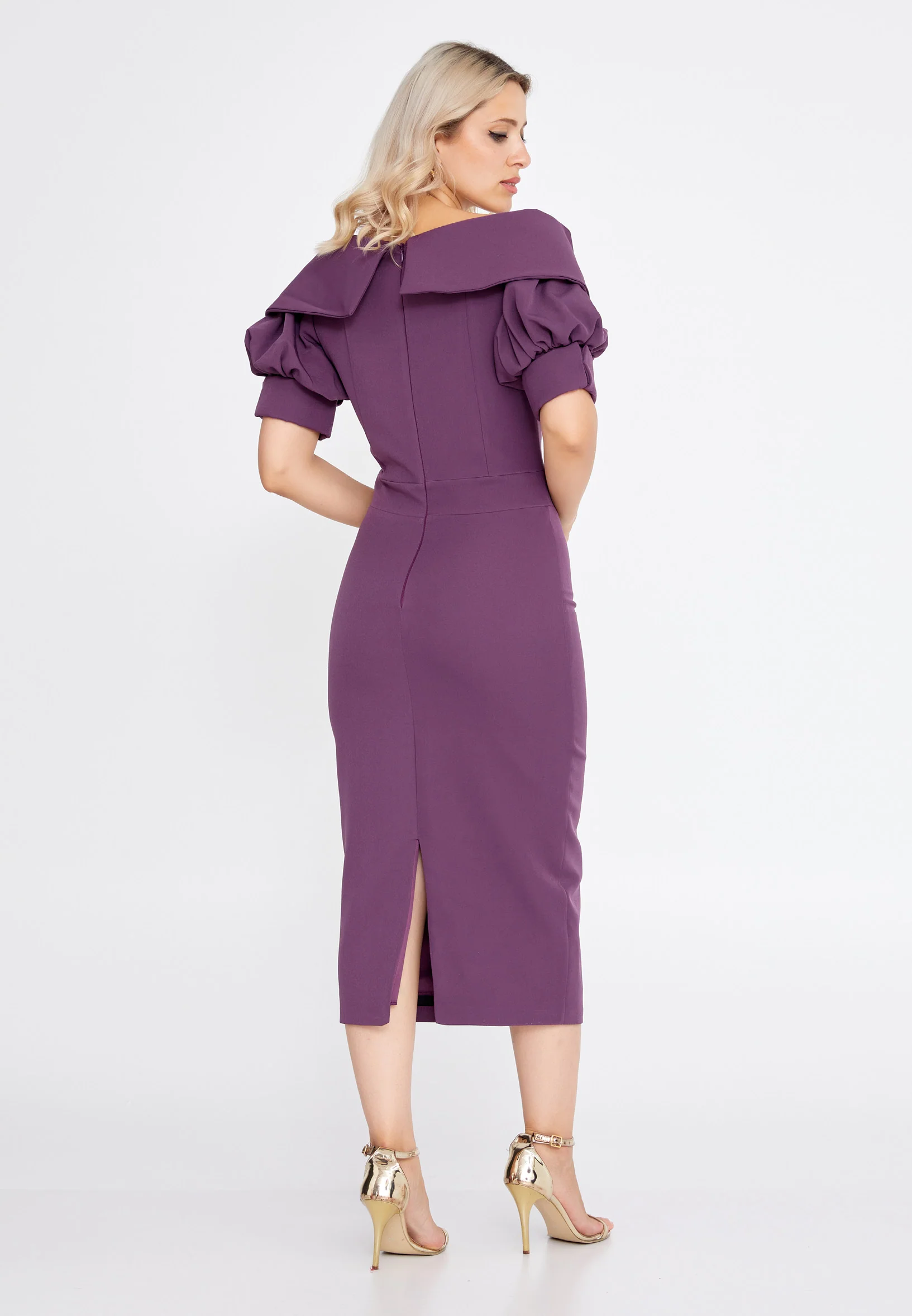 Short Sleeve Midi Crepe Column Regular Evening Dress pau6044 - Image 2