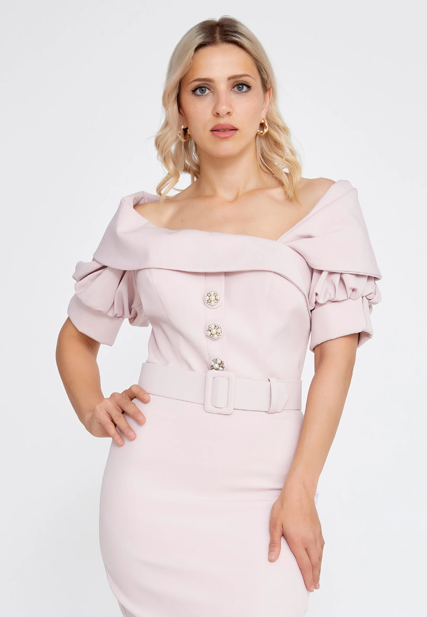 Short Sleeve Midi Crepe Column Regular Evening Dress pau6044 - Image 8