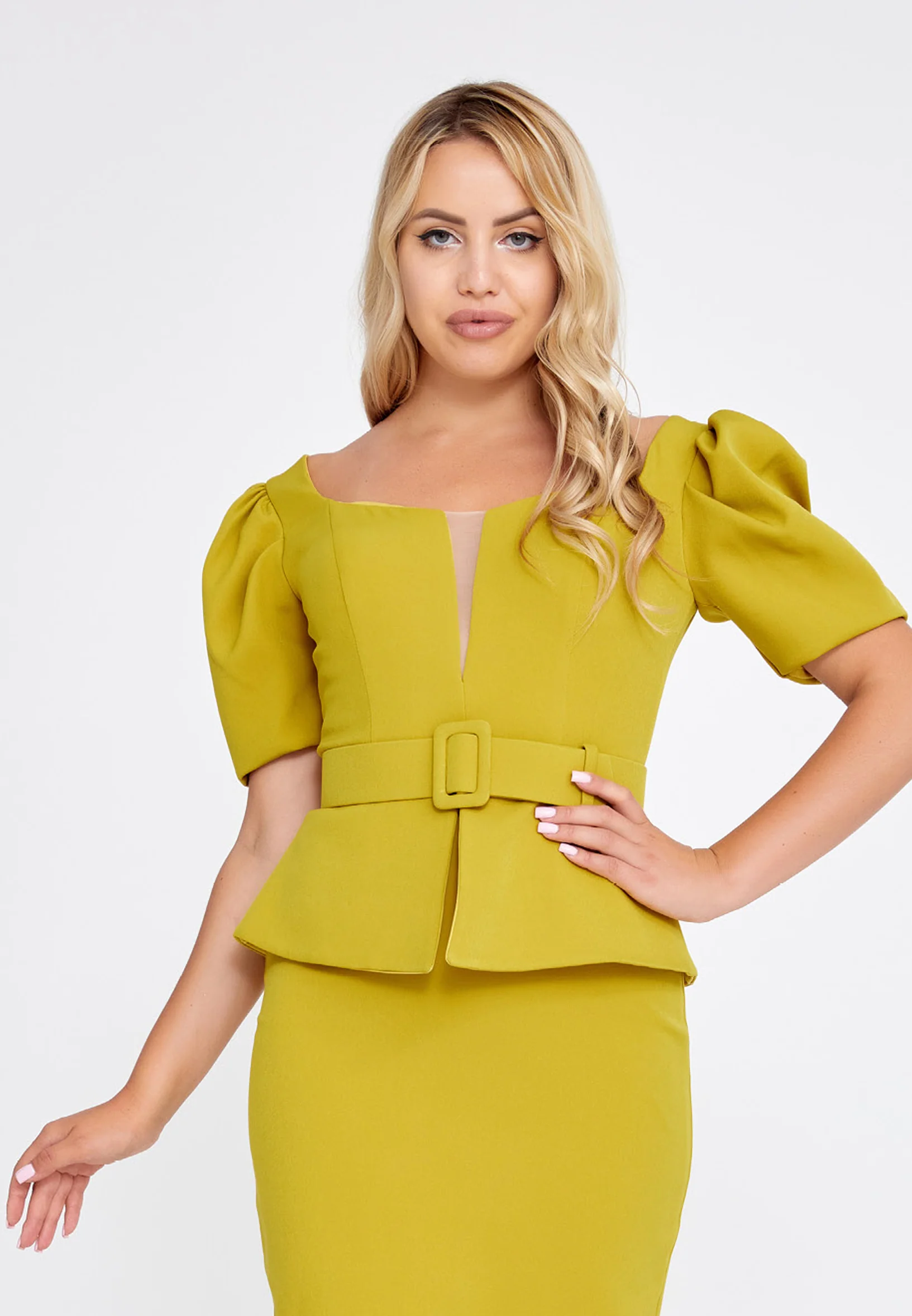Short Sleeve Midi Crepe Column Regular Evening Dress she7002 - Image 16