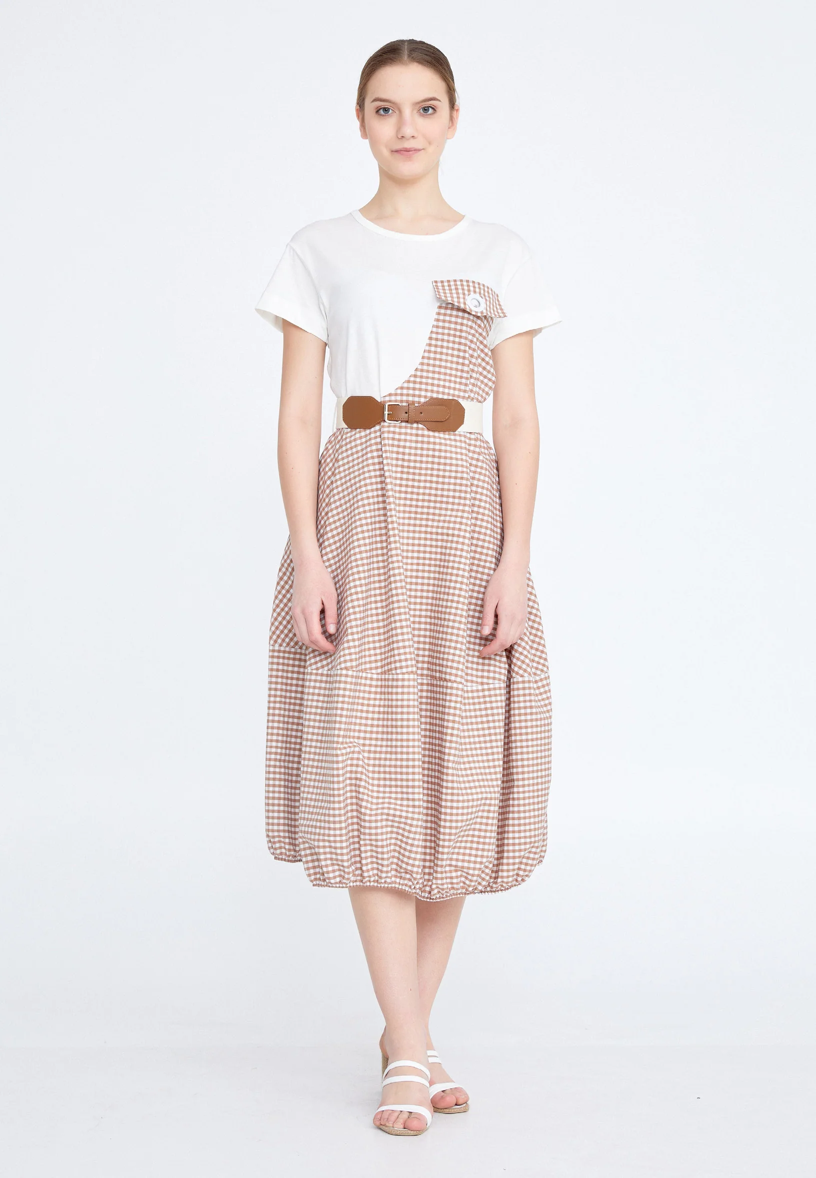 Short Sleeve Midi Linen Column Regular Casual Dress ber21y5119