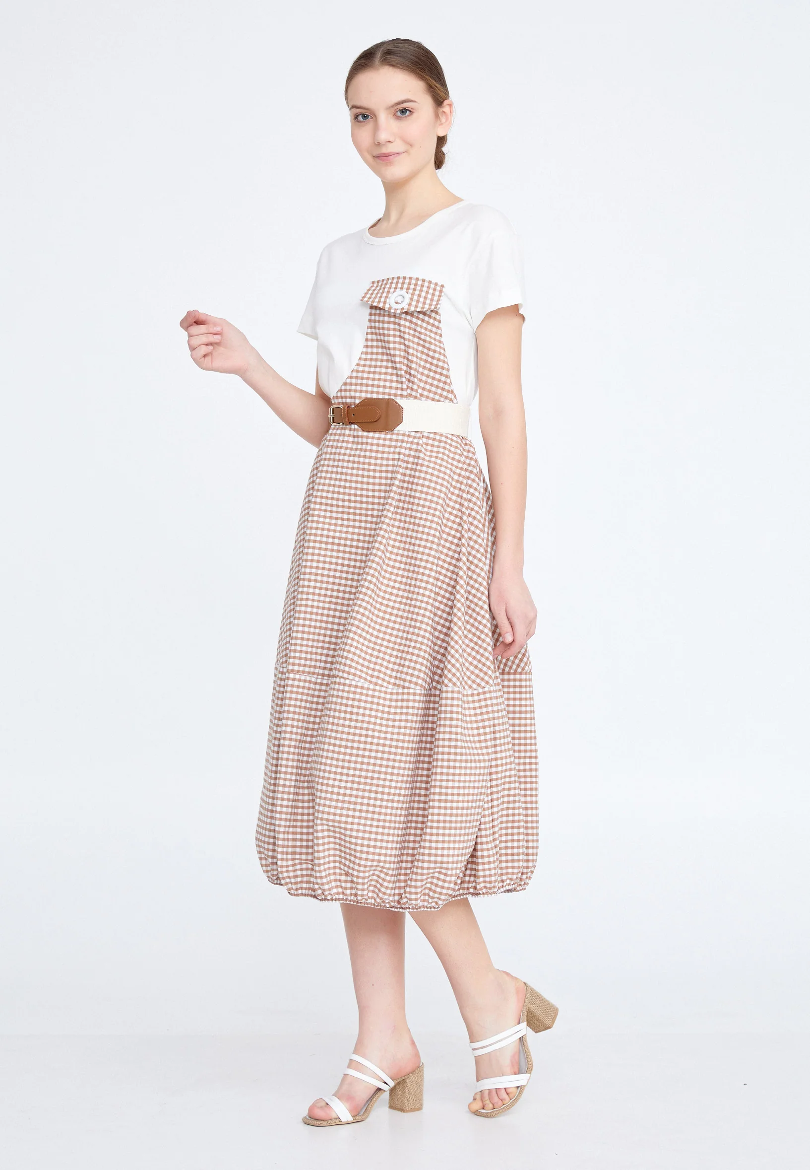 Short Sleeve Midi Linen Column Regular Casual Dress ber21y5119 - Image 3