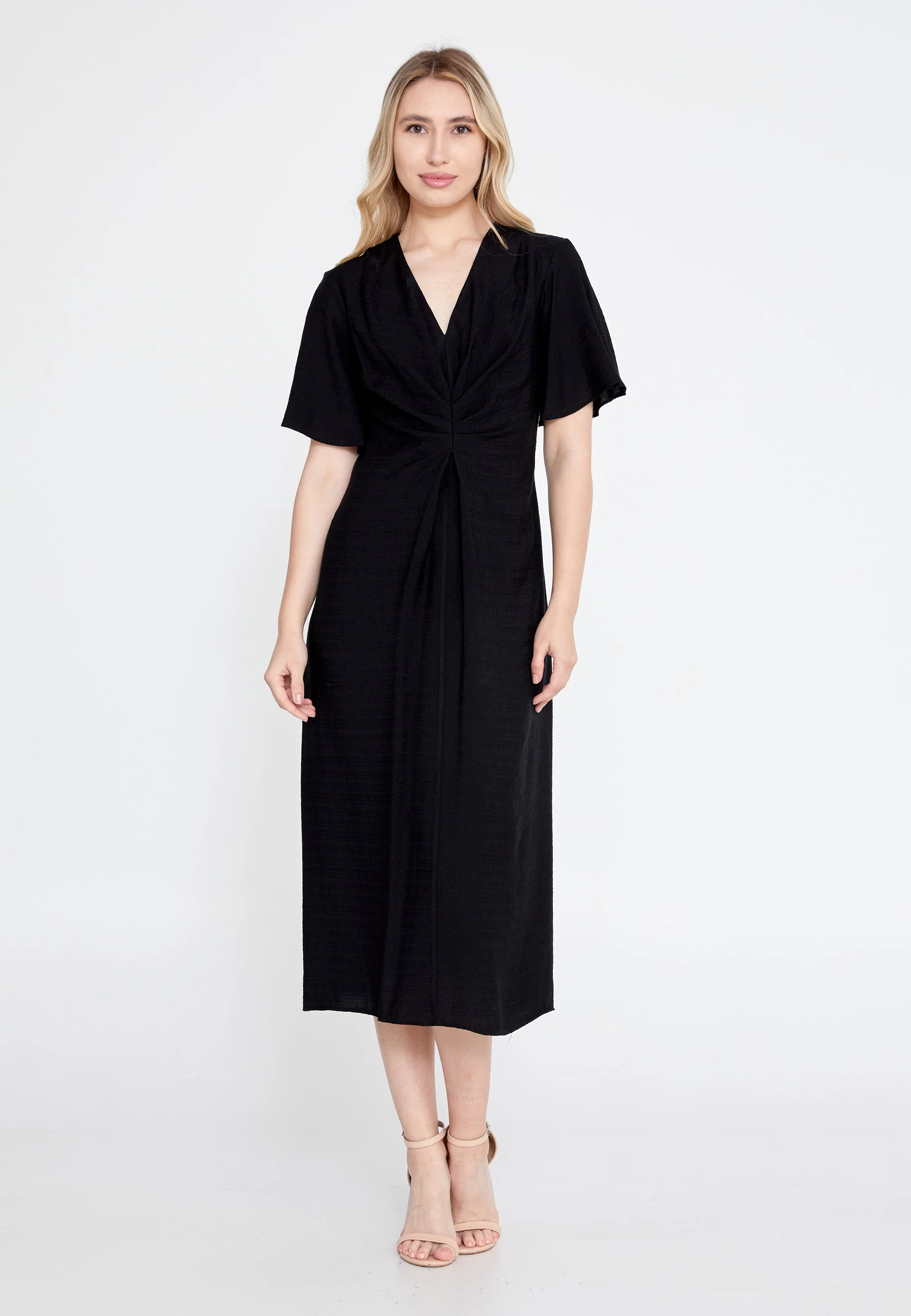 Short Sleeve Midi Linen Column Regular Casual Dress ber23y5133