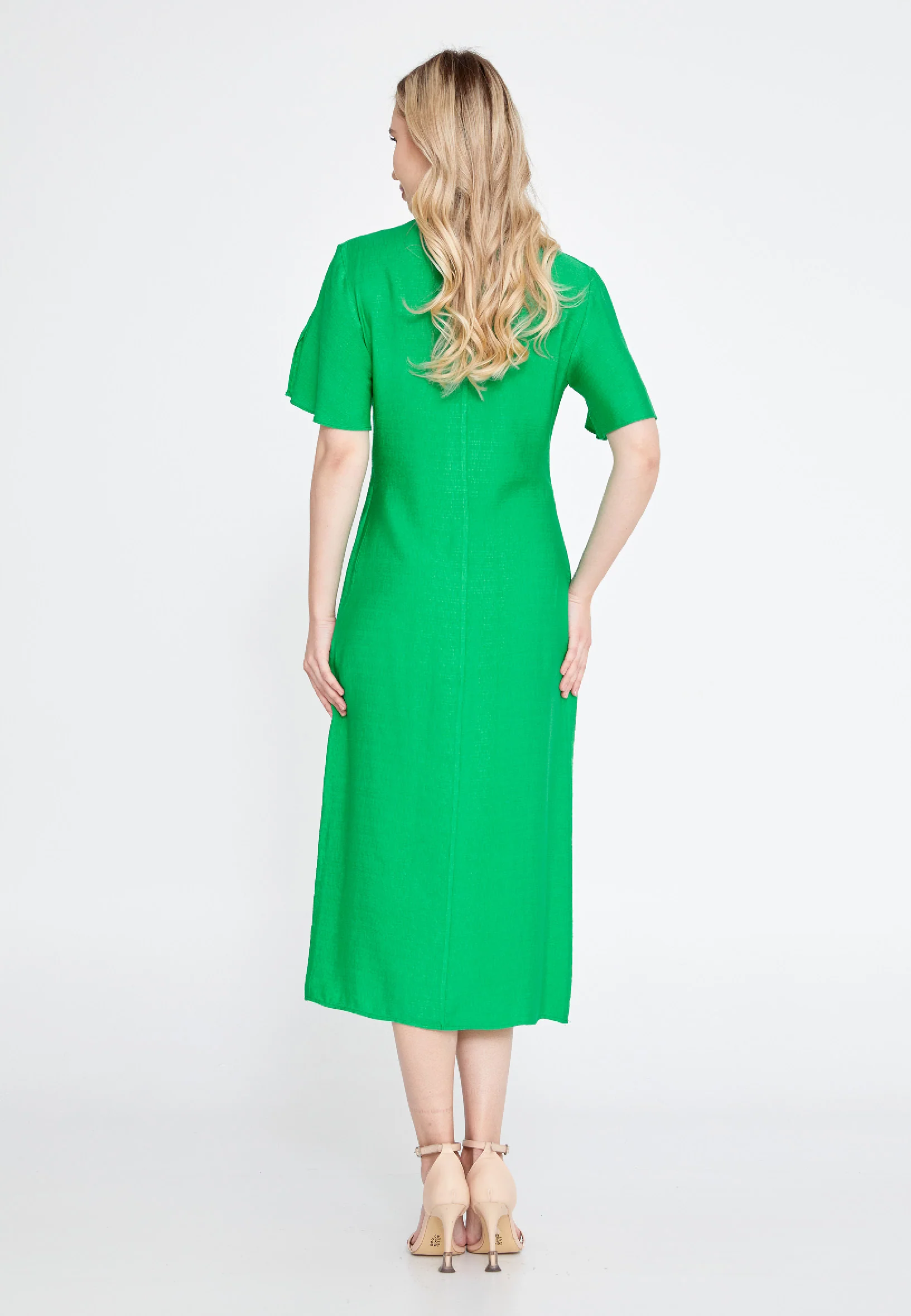 Short Sleeve Midi Linen Column Regular Casual Dress ber23y5133 - Image 10