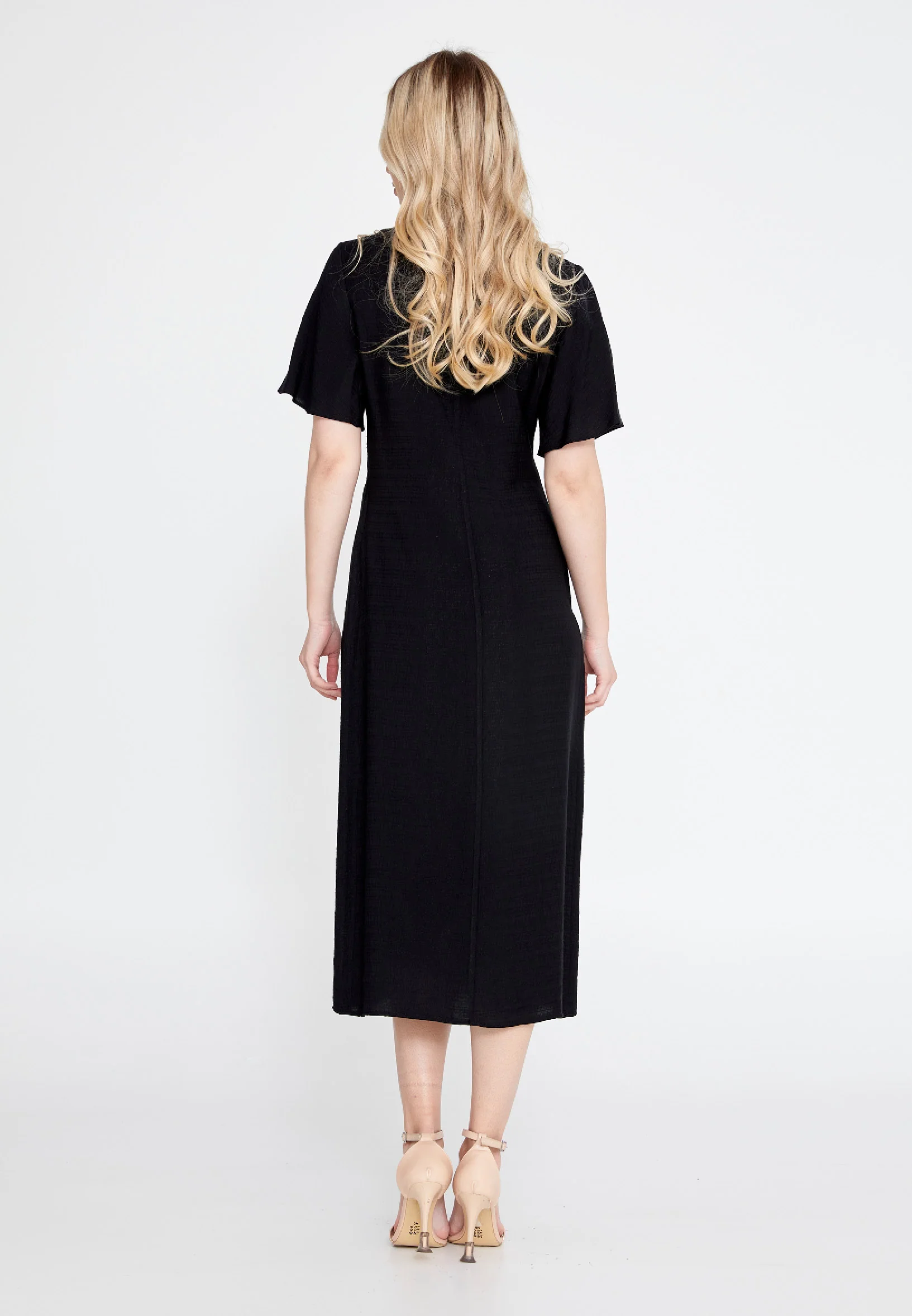 Short Sleeve Midi Linen Column Regular Casual Dress ber23y5133 - Image 2
