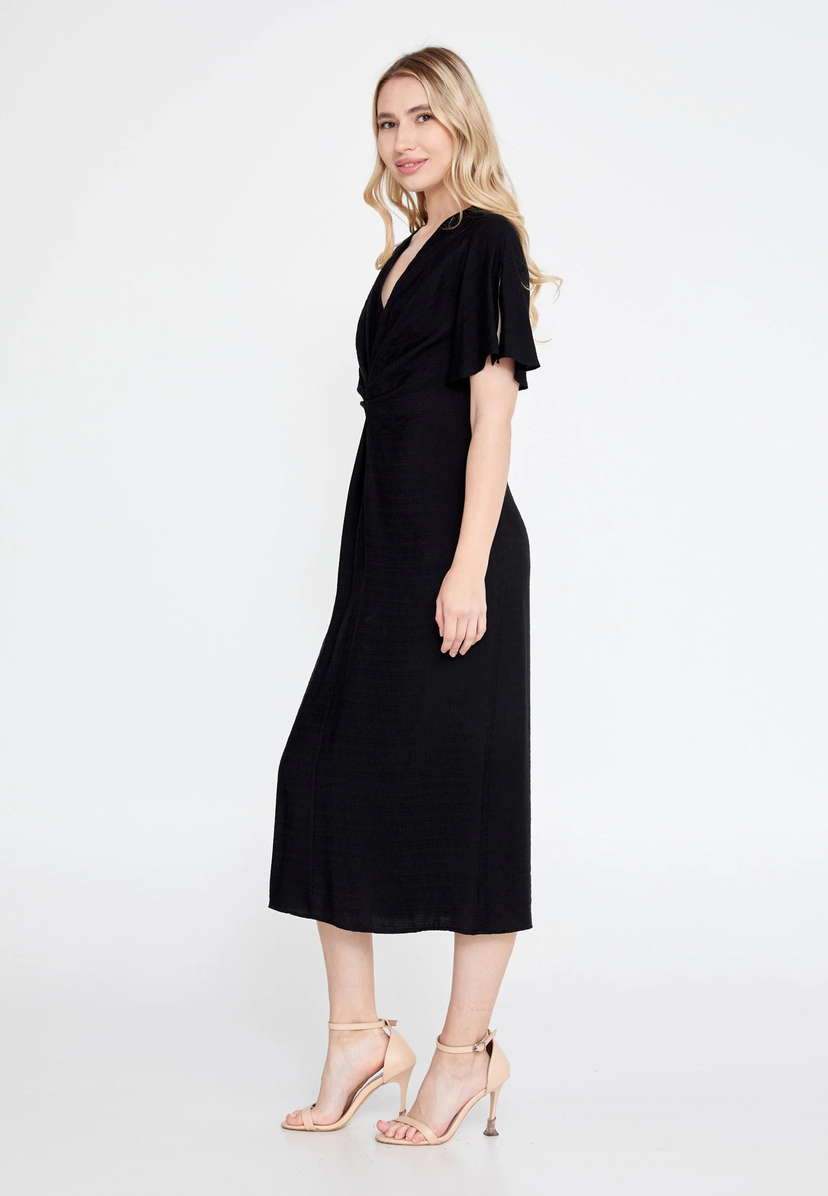 Short Sleeve Midi Linen Column Regular Casual Dress ber23y5133 - Image 3