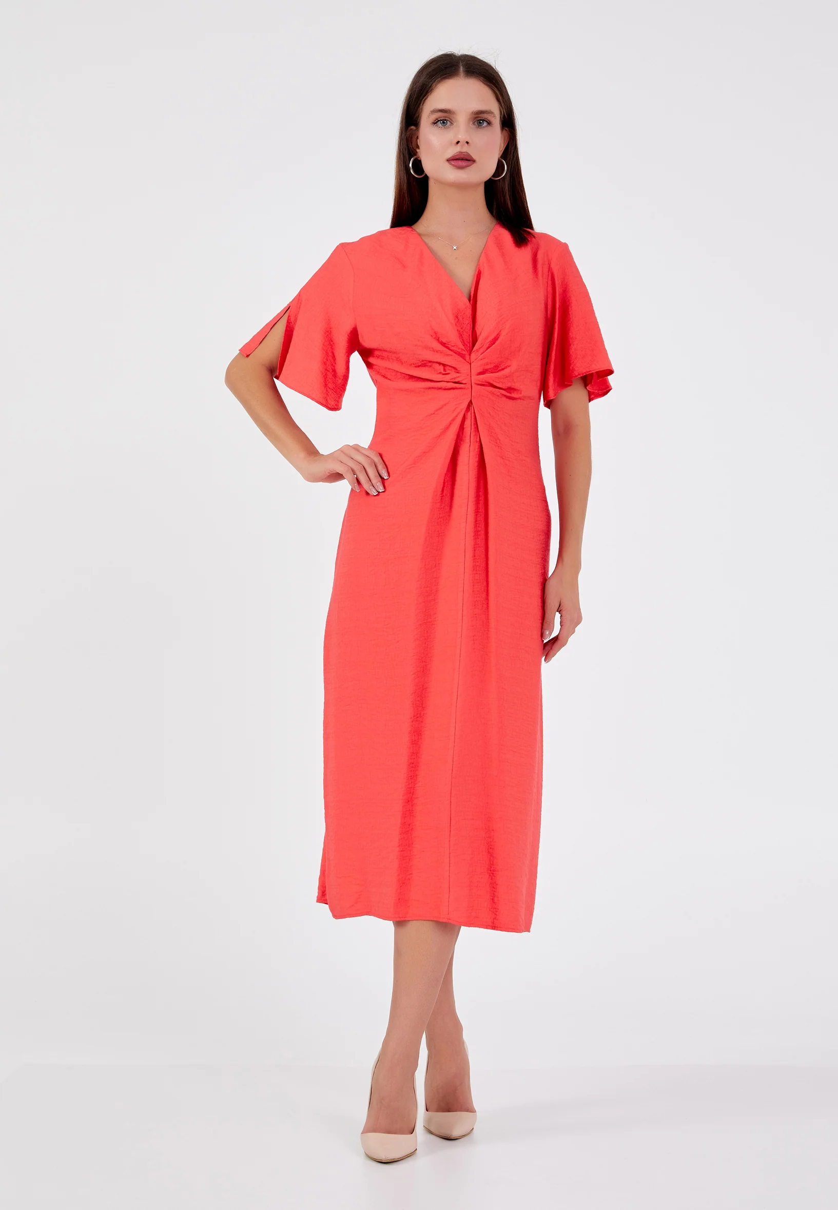 Short Sleeve Midi Linen Column Regular Casual Dress ber23y5133 - Image 5