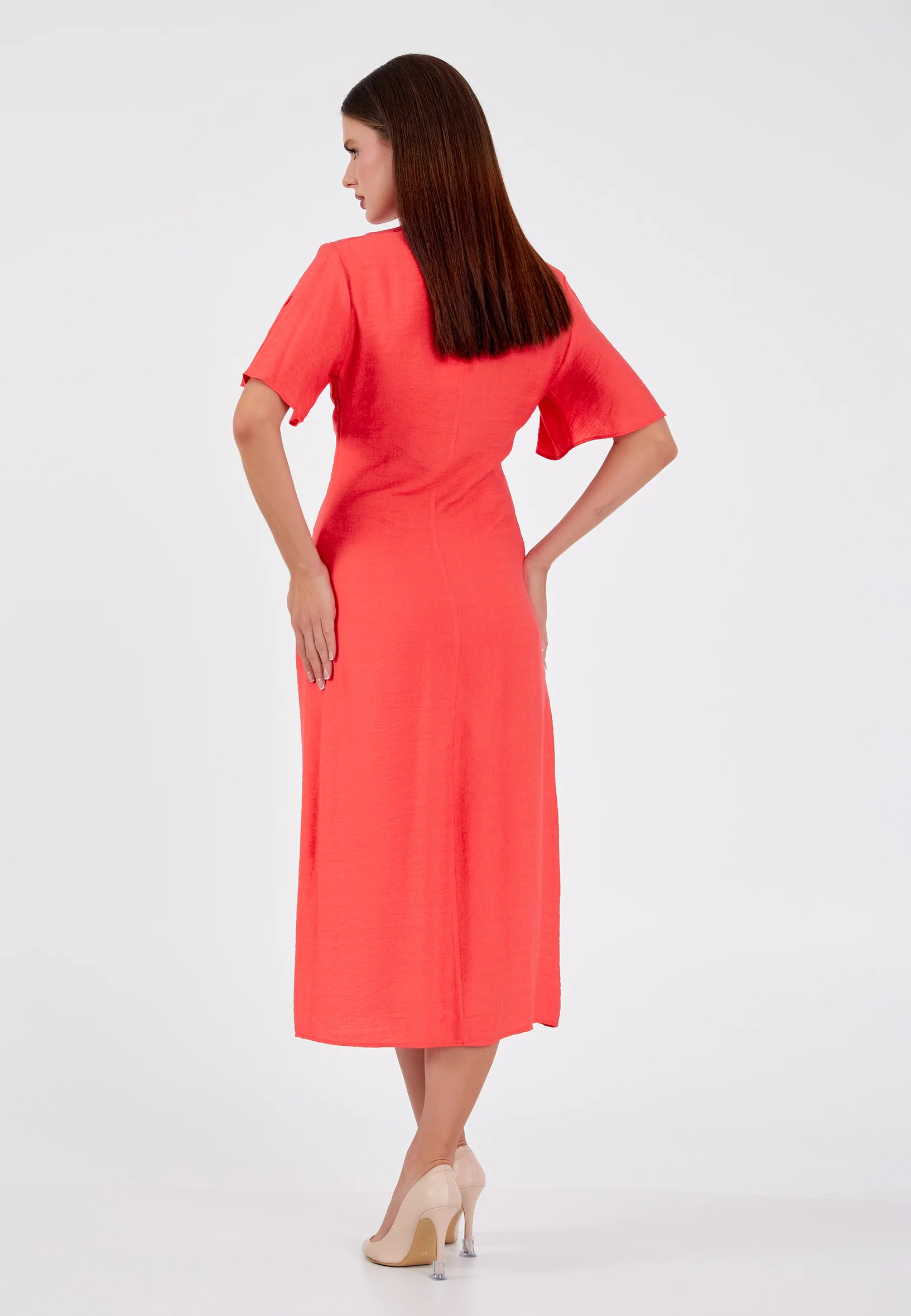 Short Sleeve Midi Linen Column Regular Casual Dress ber23y5133 - Image 6