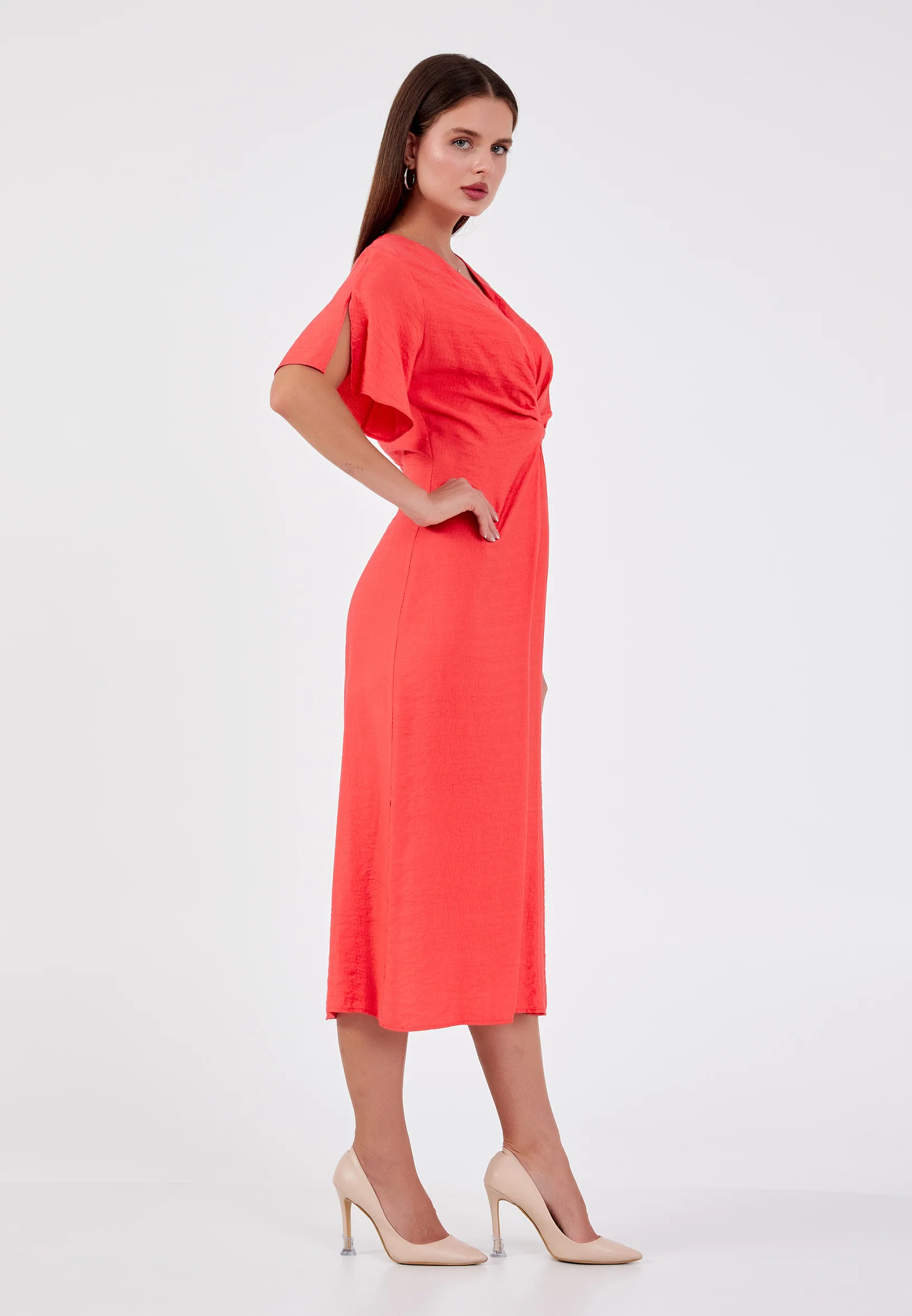 Short Sleeve Midi Linen Column Regular Casual Dress ber23y5133 - Image 7