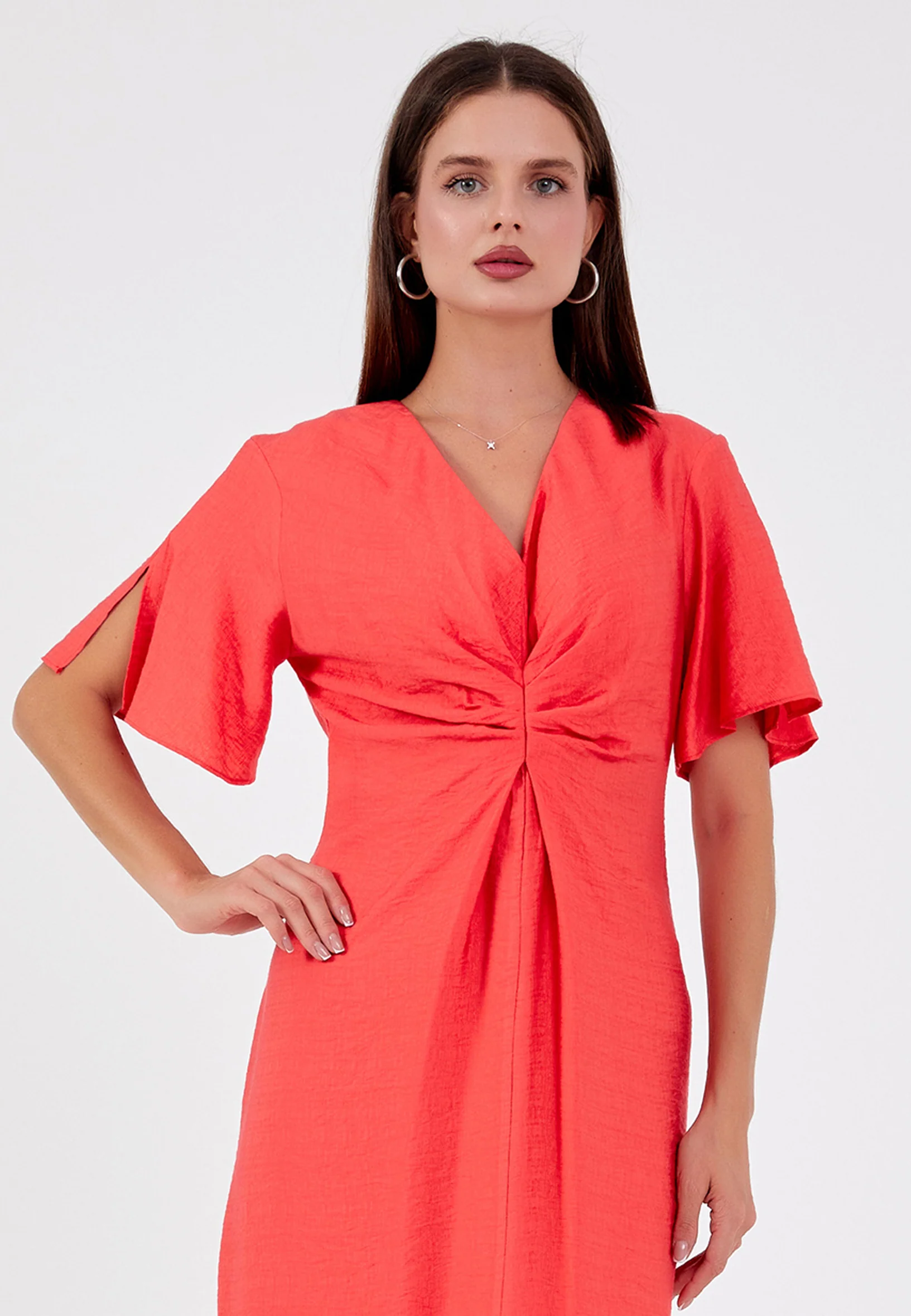 Short Sleeve Midi Linen Column Regular Casual Dress ber23y5133 - Image 8