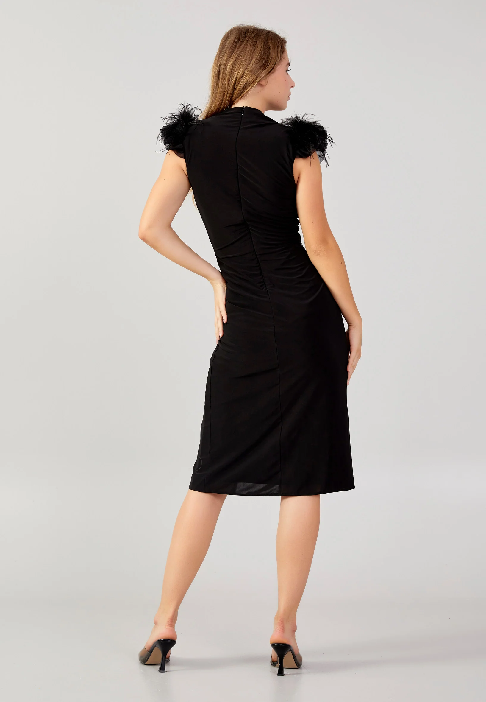 Short Sleeve Midi Lycra Bodycon Regular Evening Dress ses2791-1 - Image 2