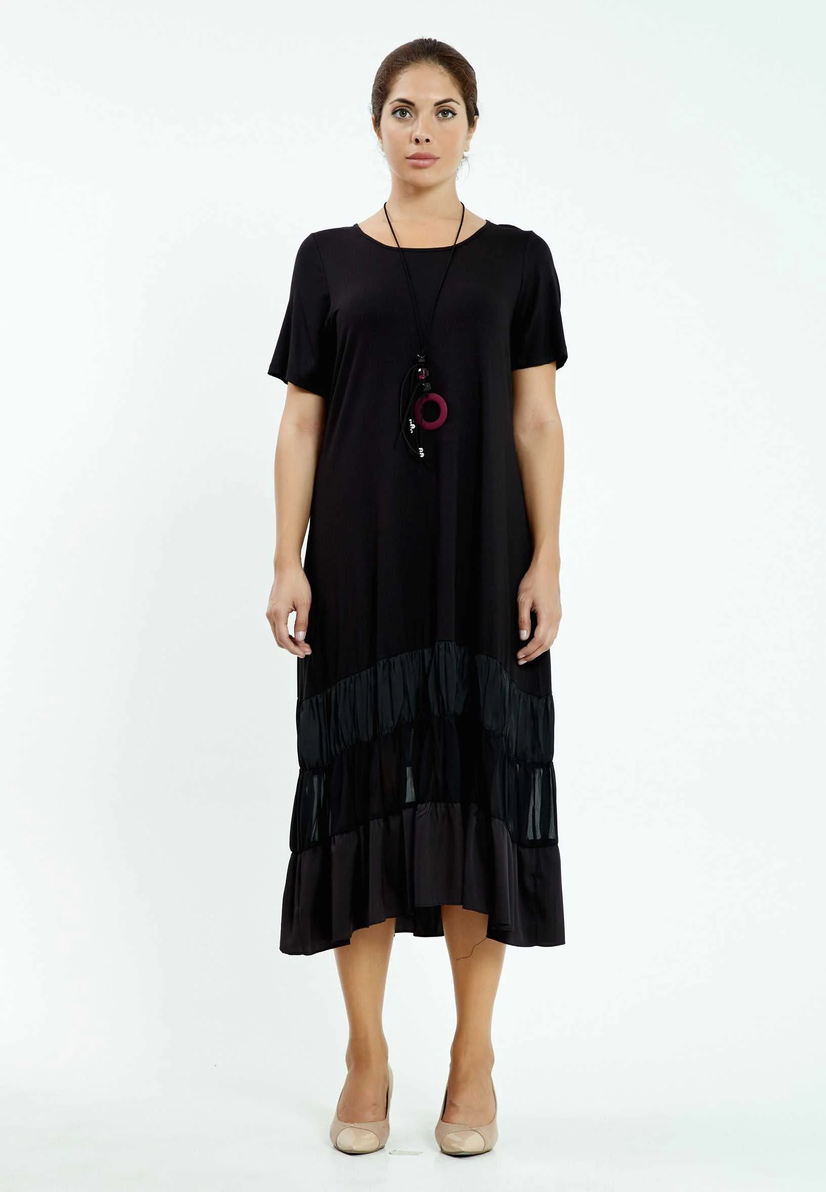 Short Sleeve Midi Lycra Column Plus Size Casual Dress ayb20y9558