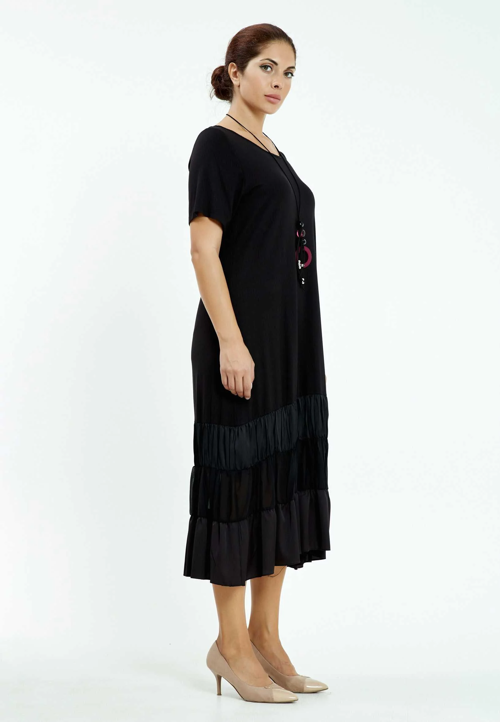 Short Sleeve Midi Lycra Column Plus Size Casual Dress ayb20y9558 - Image 3