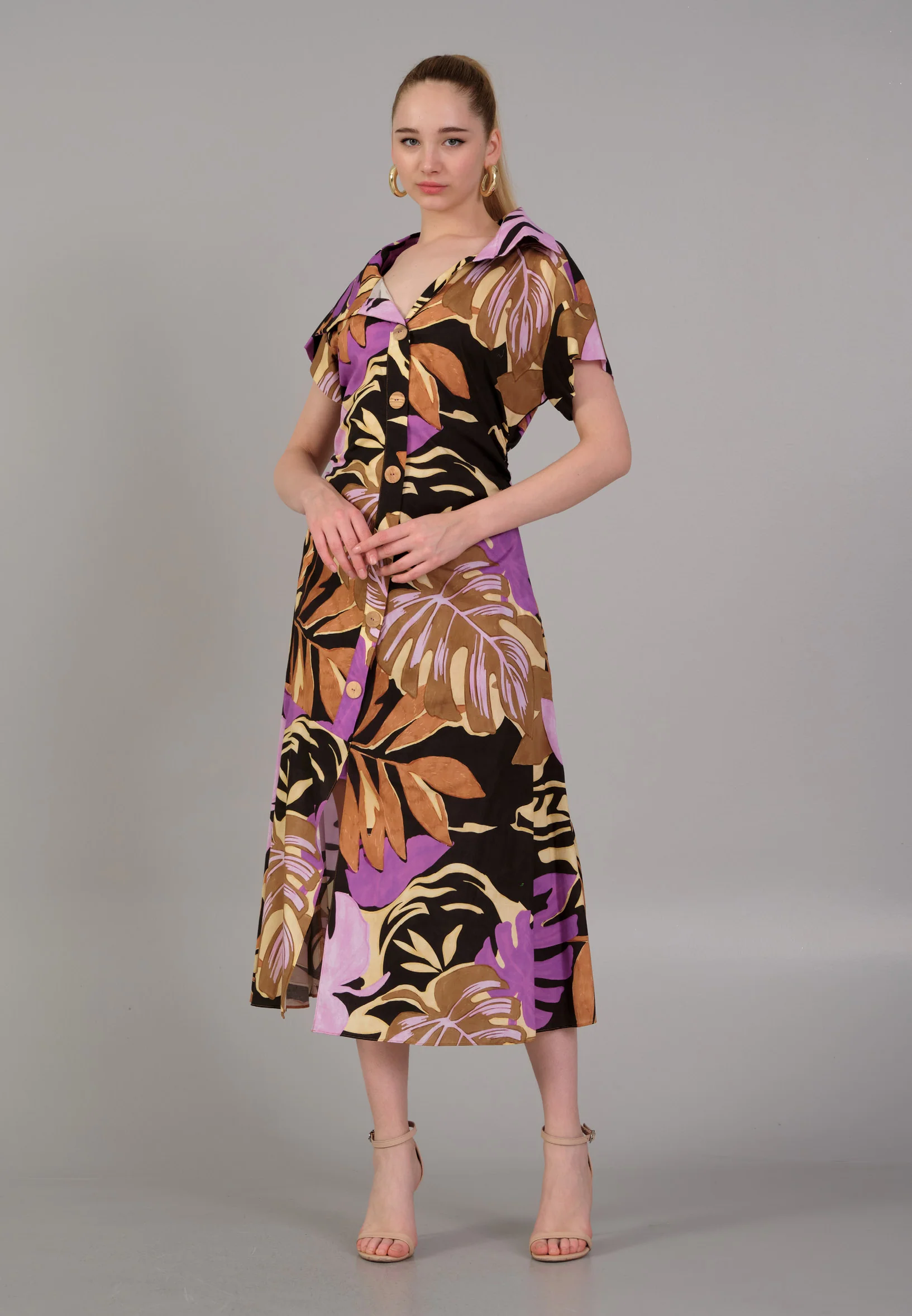 Short Sleeve Midi Polyester Column Regular Casual Dress kmy24y40432