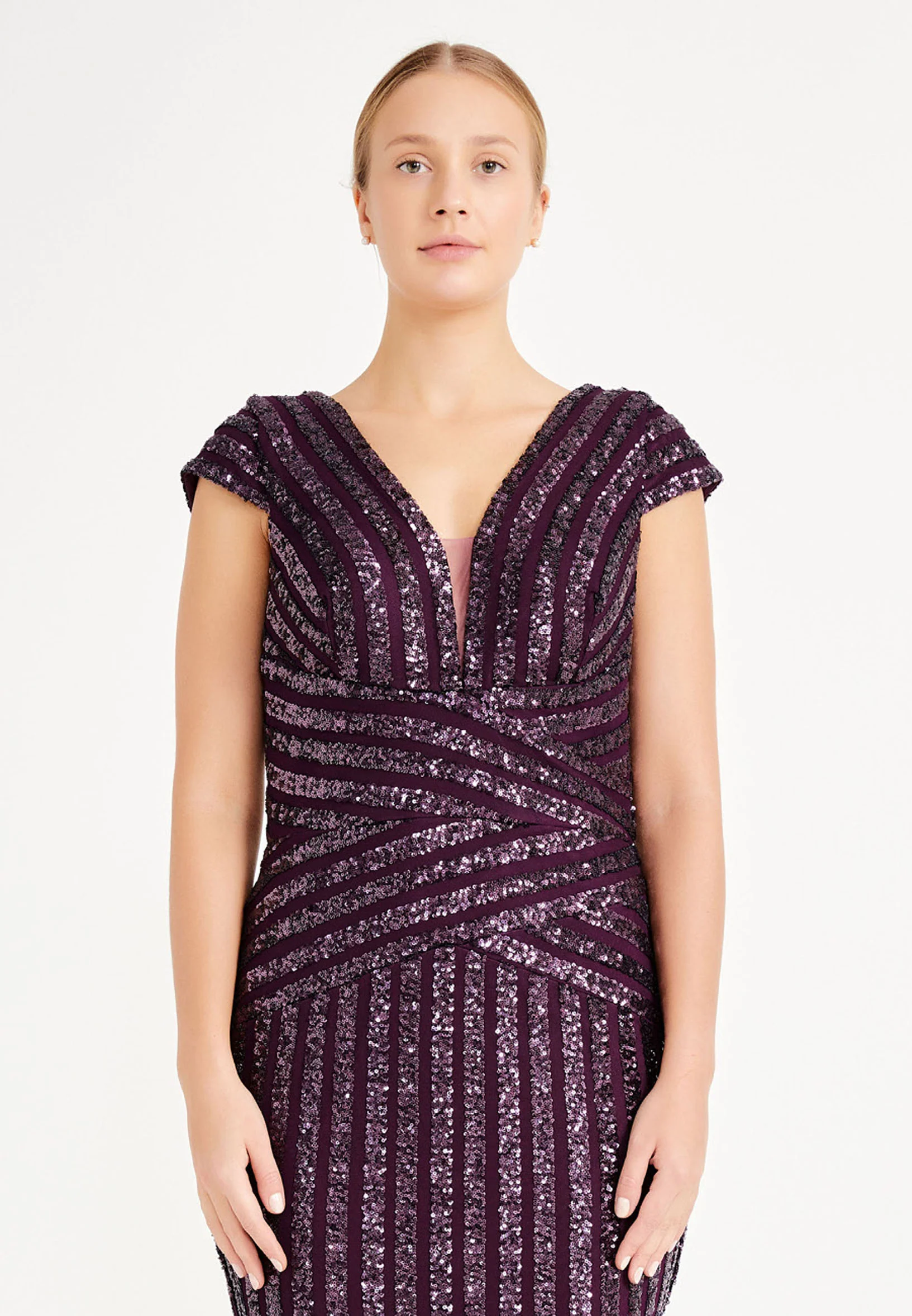 Short Sleeve Midi Sequin Column Plus Size Evening Dress dkl636-b - Image 12