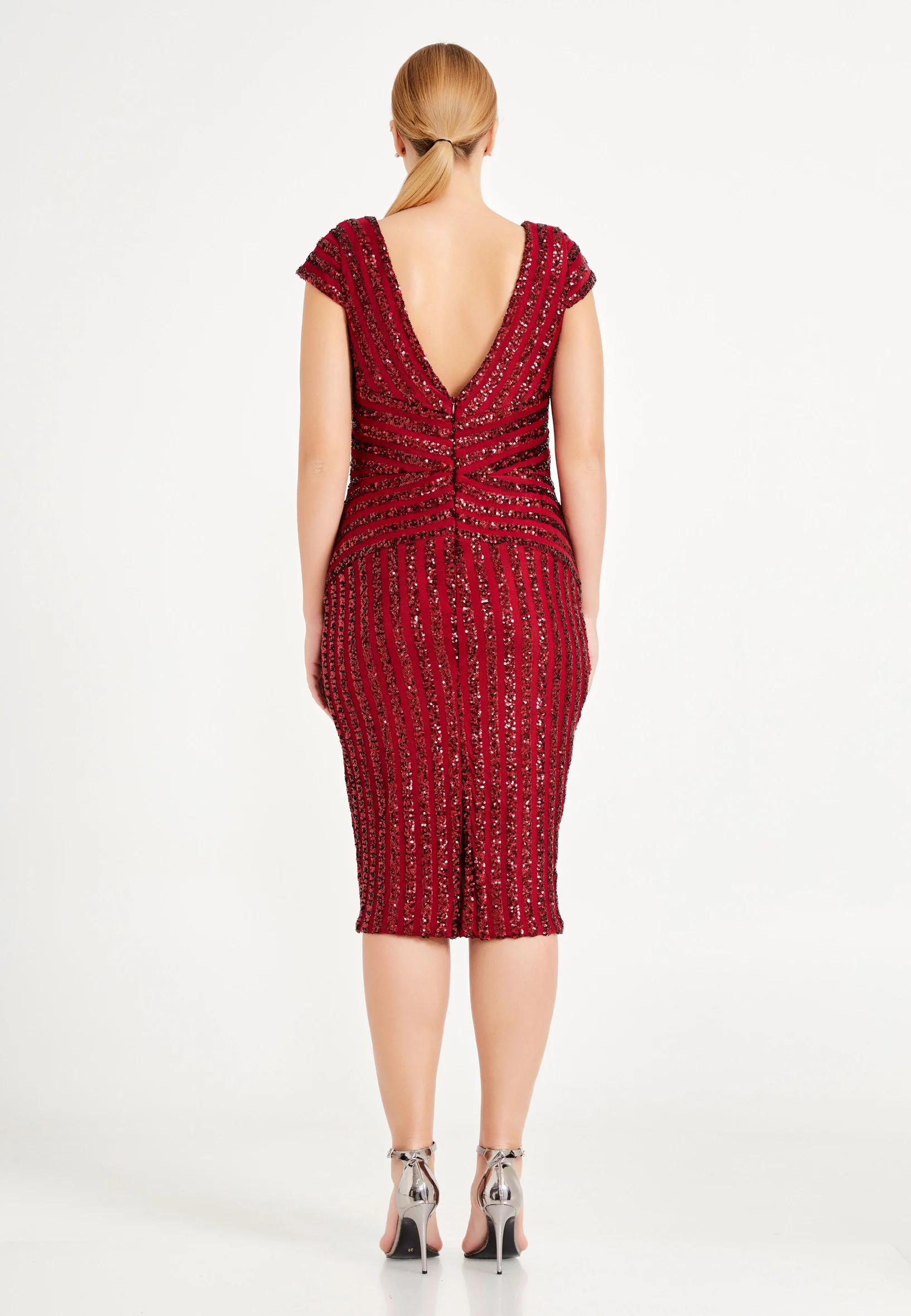 Short Sleeve Midi Sequin Column Plus Size Evening Dress dkl636-b - Image 2