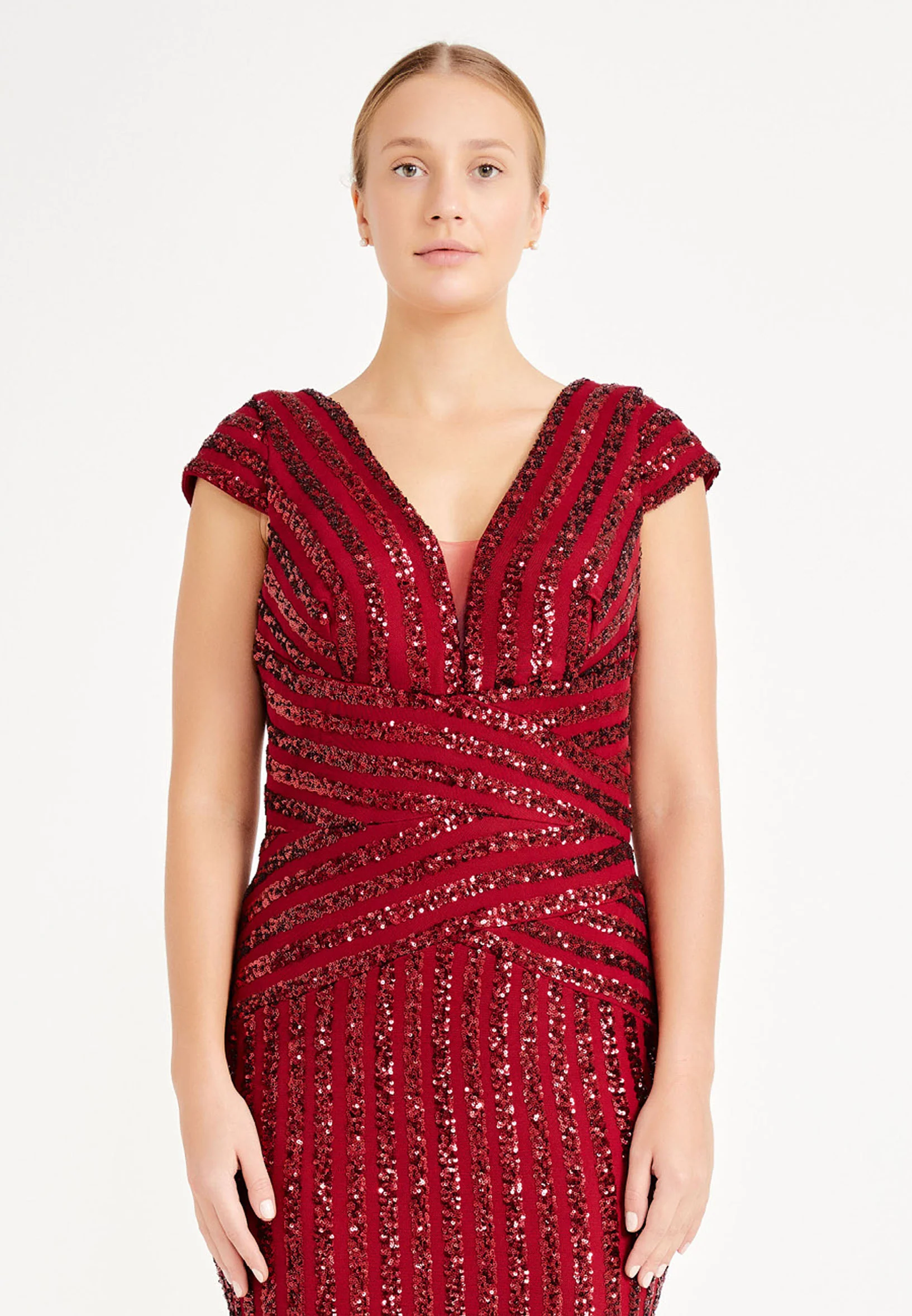 Short Sleeve Midi Sequin Column Plus Size Evening Dress dkl636-b - Image 4