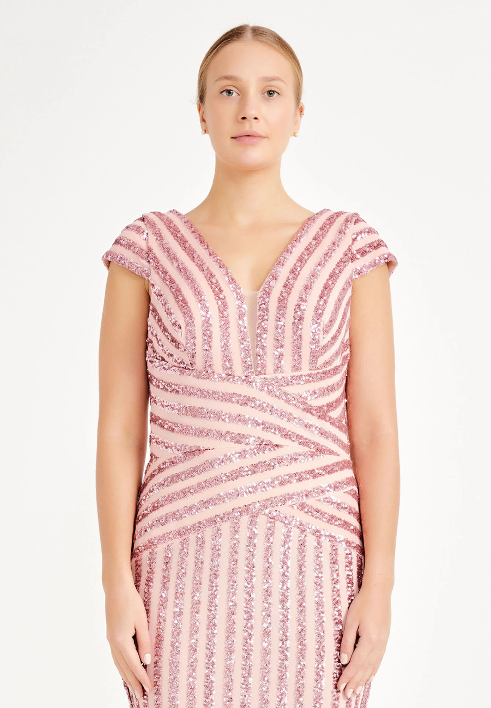 Short Sleeve Midi Sequin Column Plus Size Evening Dress dkl636-b - Image 8
