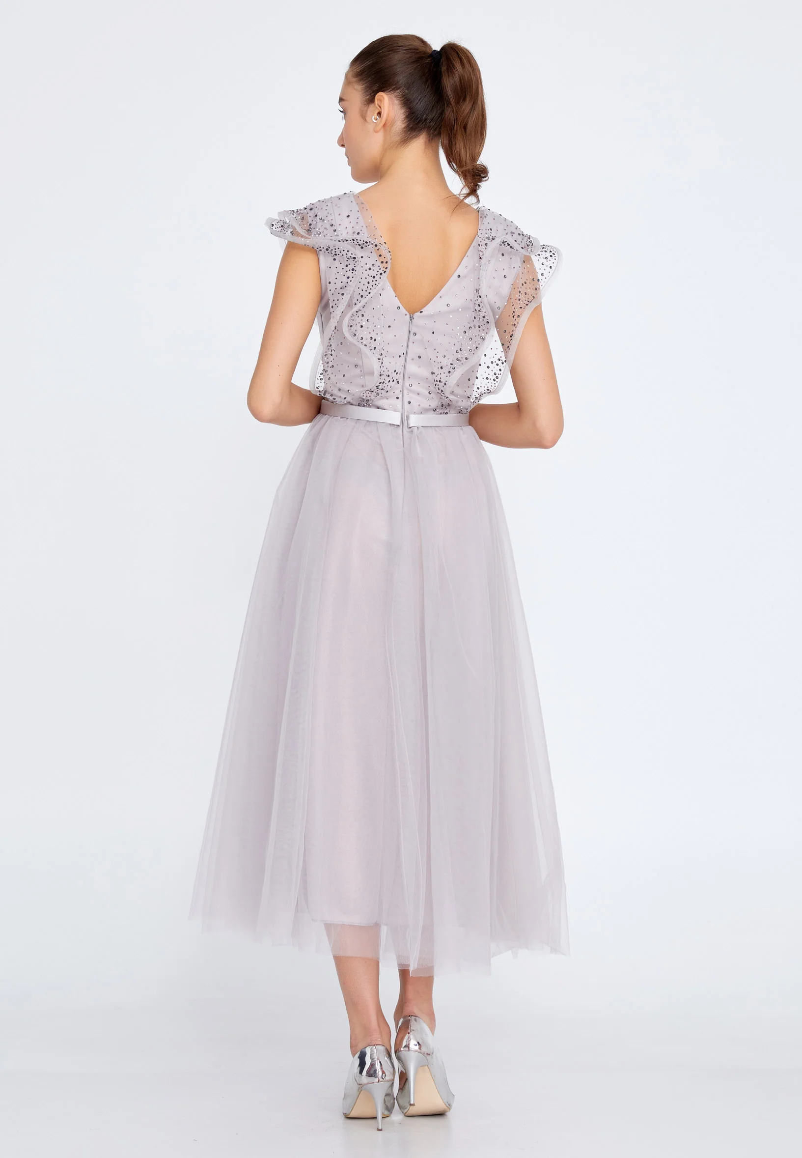 Short Sleeve Midi Tulle A - Line Regular Prom Dress ses2650 - Image 10