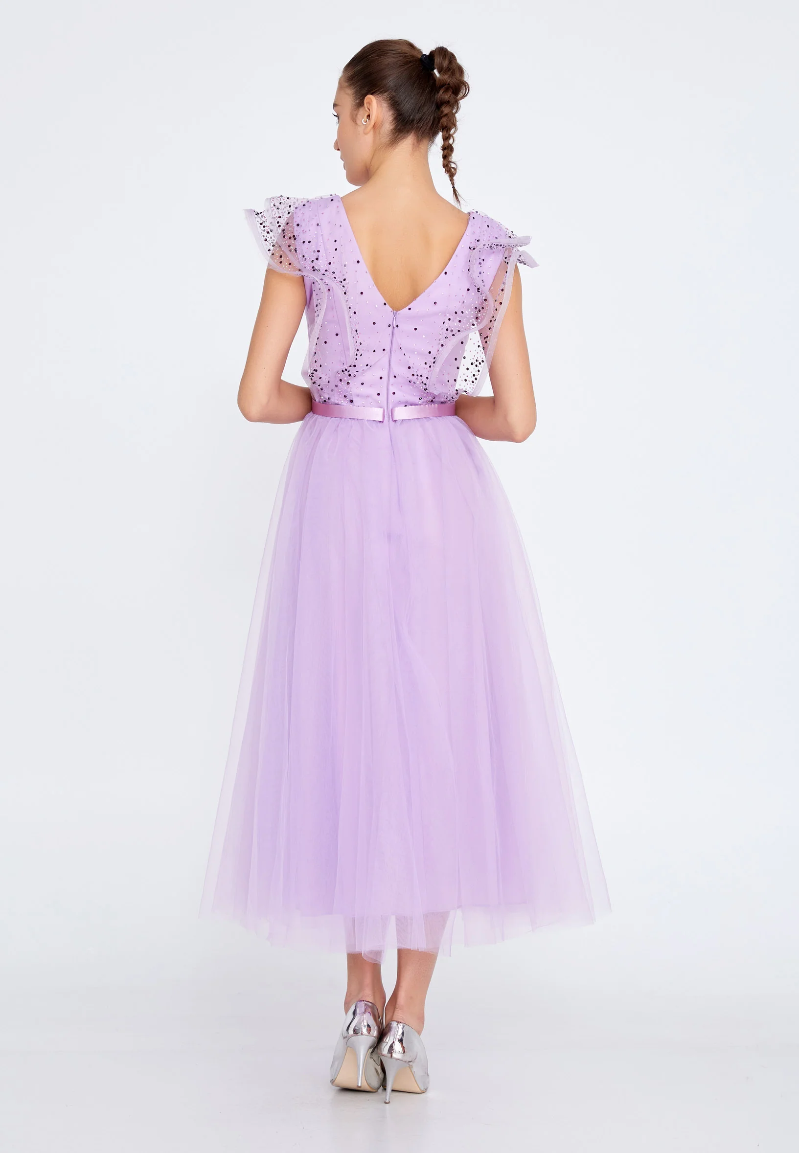 Short Sleeve Midi Tulle A - Line Regular Prom Dress ses2650 - Image 14