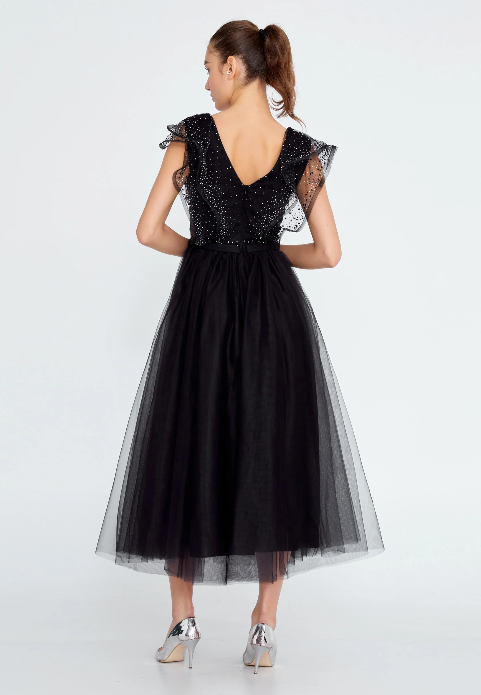 Short Sleeve Midi Tulle A - Line Regular Prom Dress ses2650 - Image 2