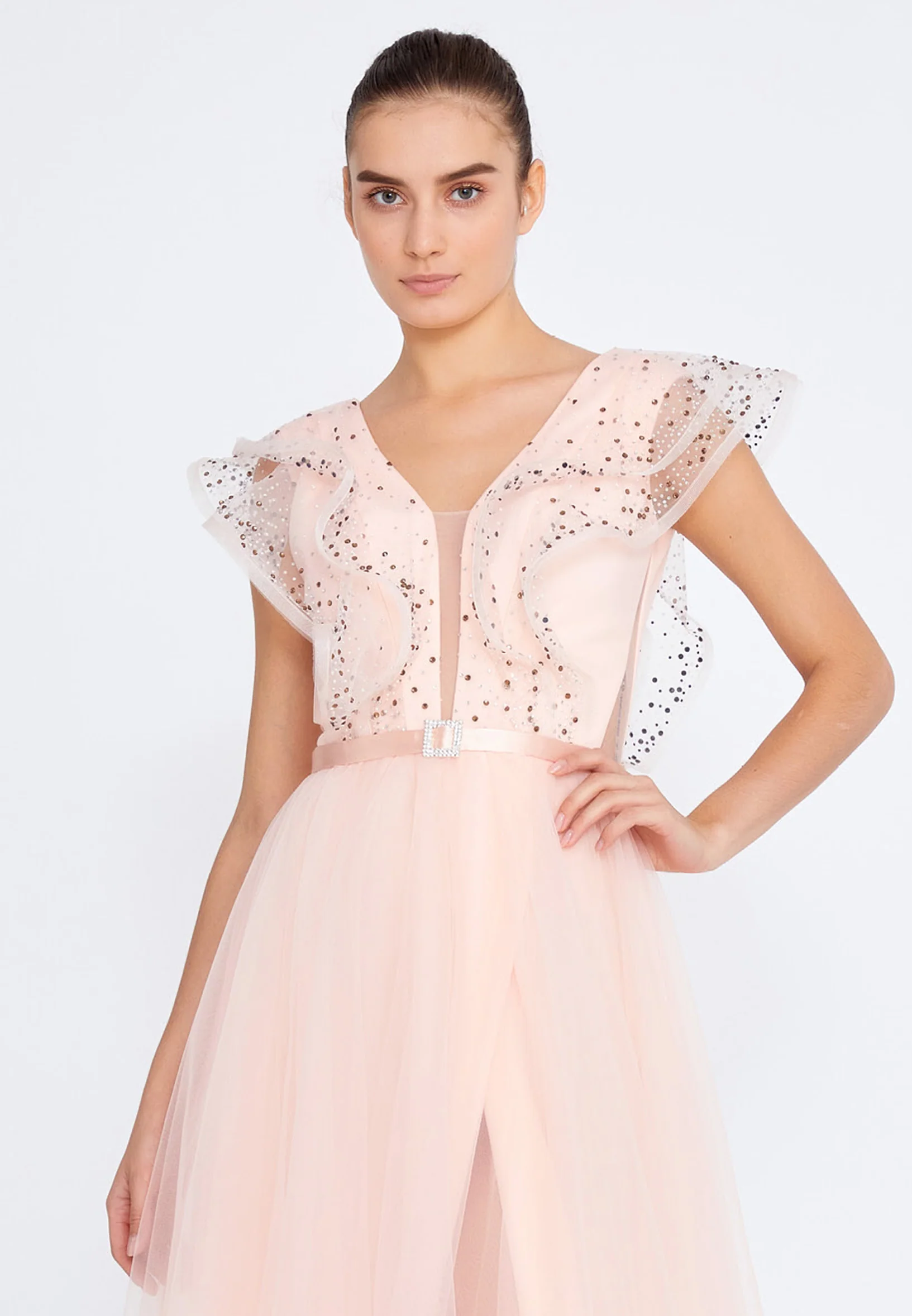 Short Sleeve Midi Tulle A - Line Regular Prom Dress ses2650 - Image 20