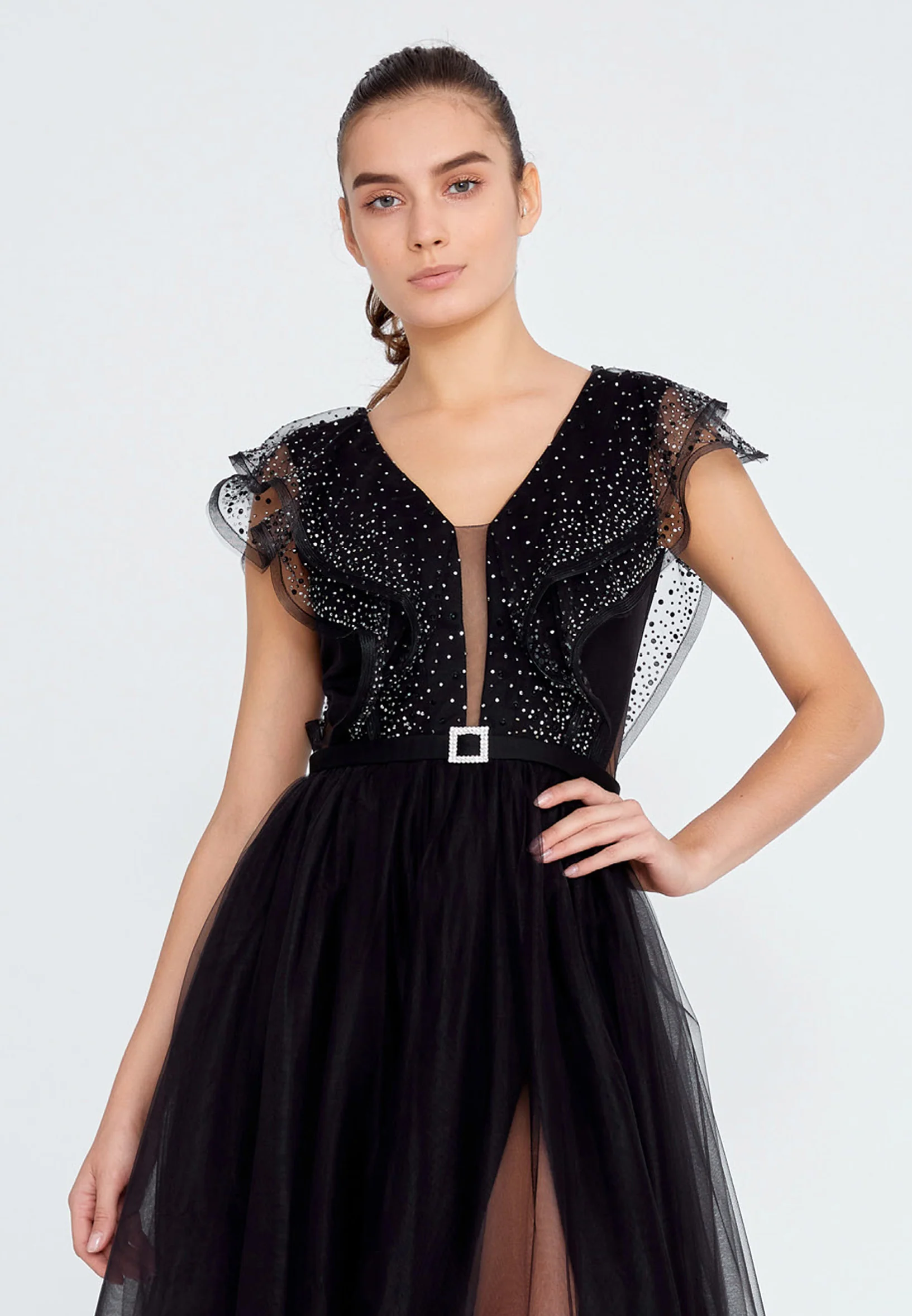 Short Sleeve Midi Tulle A - Line Regular Prom Dress ses2650 - Image 4