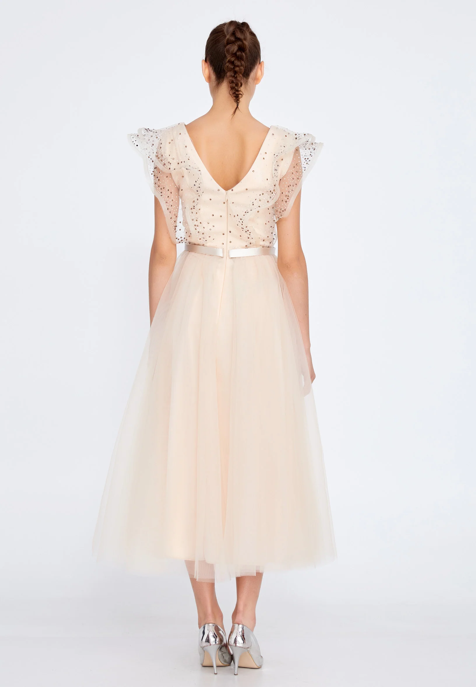 Short Sleeve Midi Tulle A - Line Regular Prom Dress ses2650 - Image 6