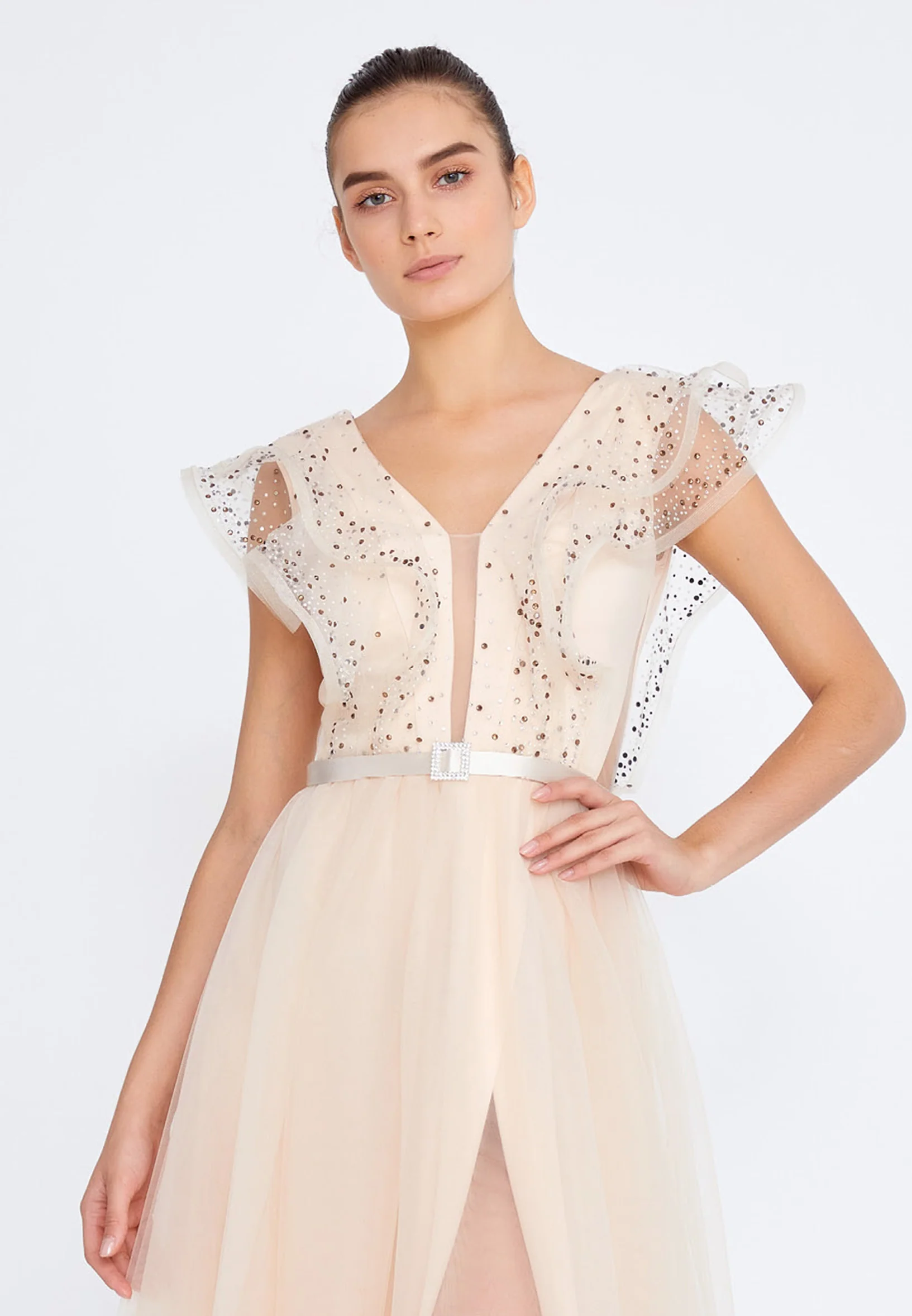 Short Sleeve Midi Tulle A - Line Regular Prom Dress ses2650 - Image 8