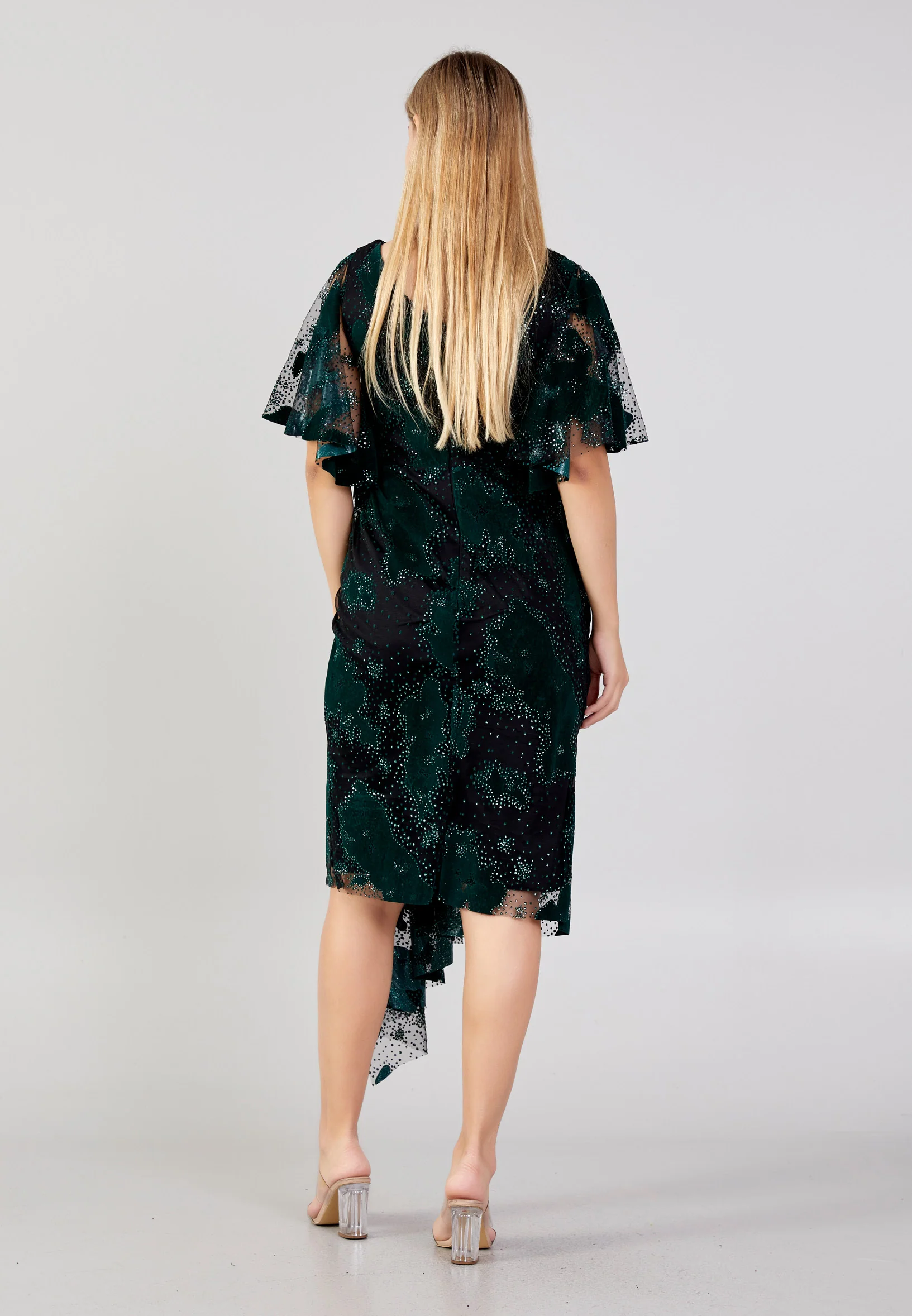 Short Sleeve Midi Tulle Column Plus Size Evening Dress ron7157-b - Image 10