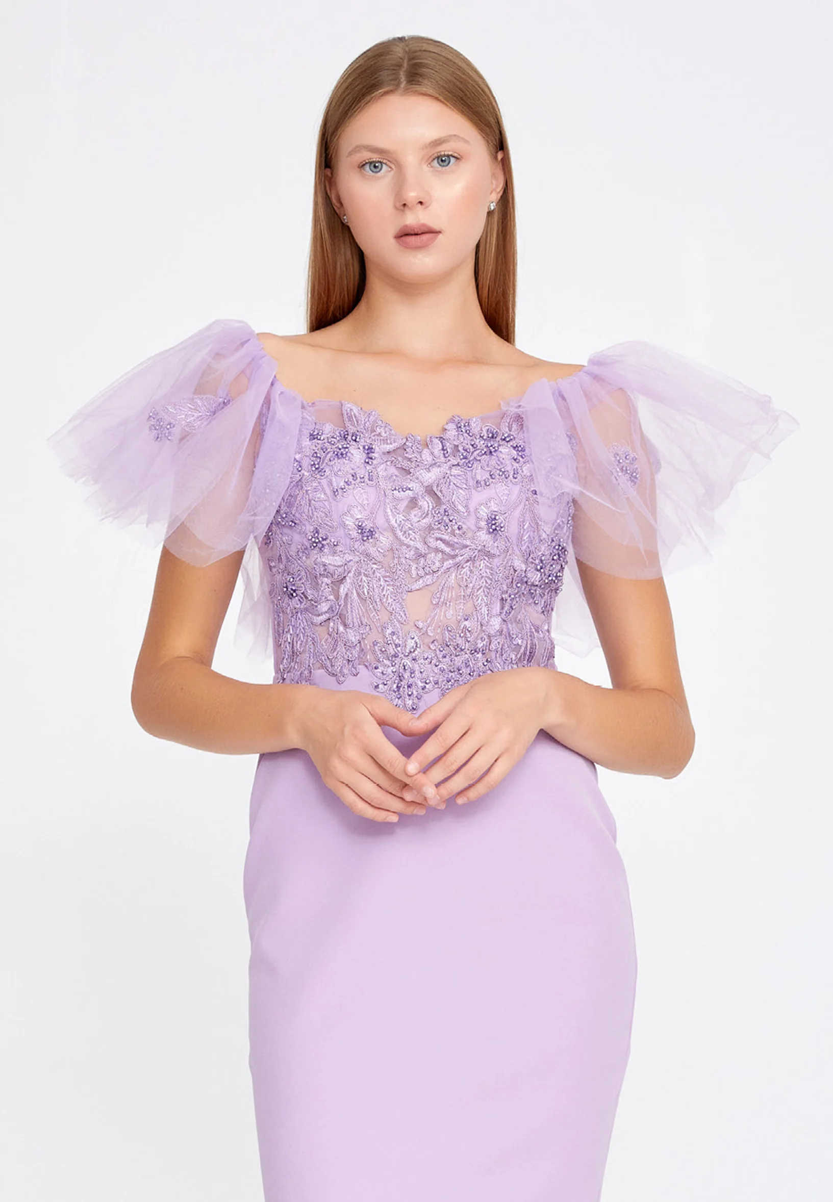 Short Sleeve Midi Tulle Column Regular Cocktail Dress jnm20-049 - Image 12