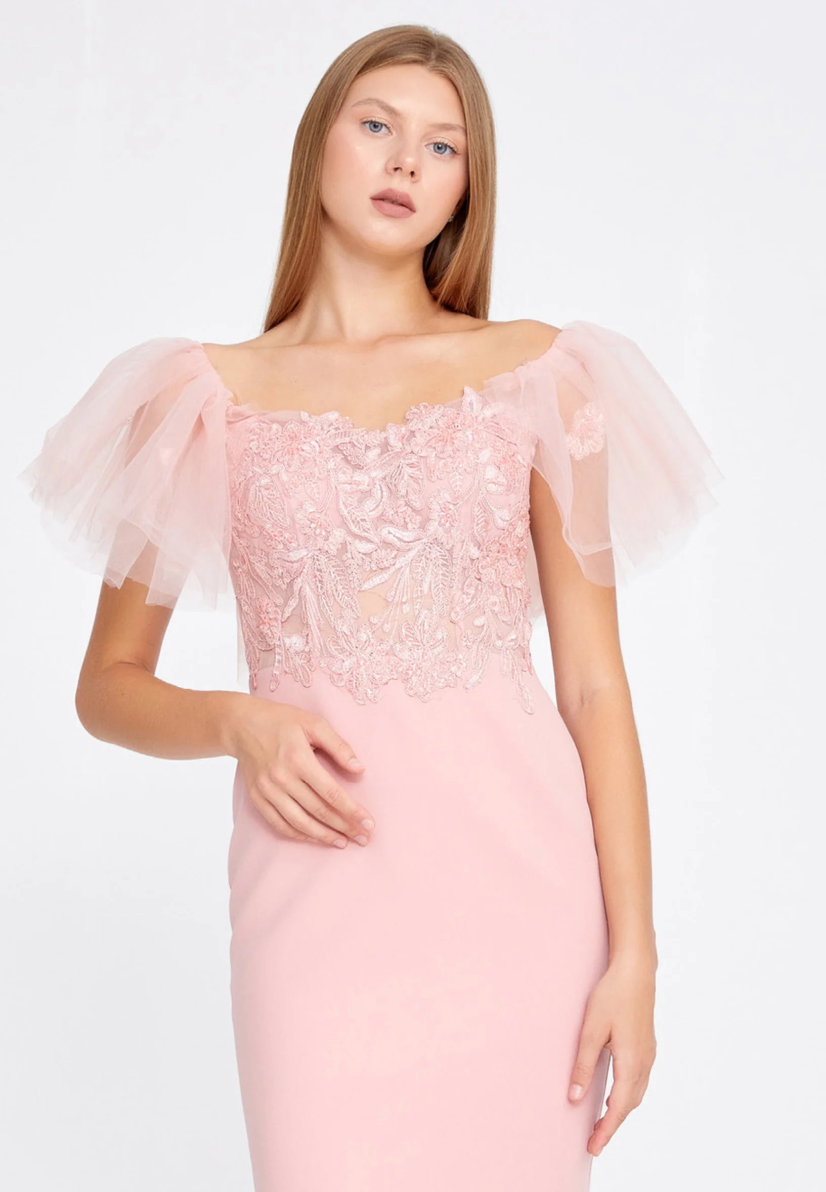 Short Sleeve Midi Tulle Column Regular Cocktail Dress jnm20-049 - Image 16