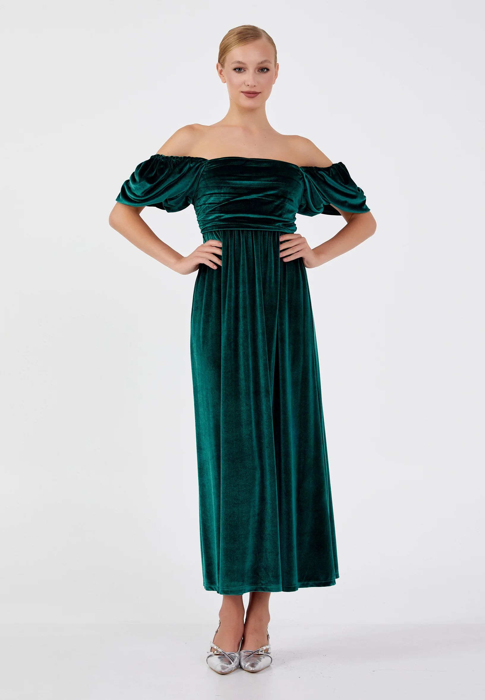 Short Sleeve Midi Velvet Column Regular Casual Dress ber23k5110 - Image 5