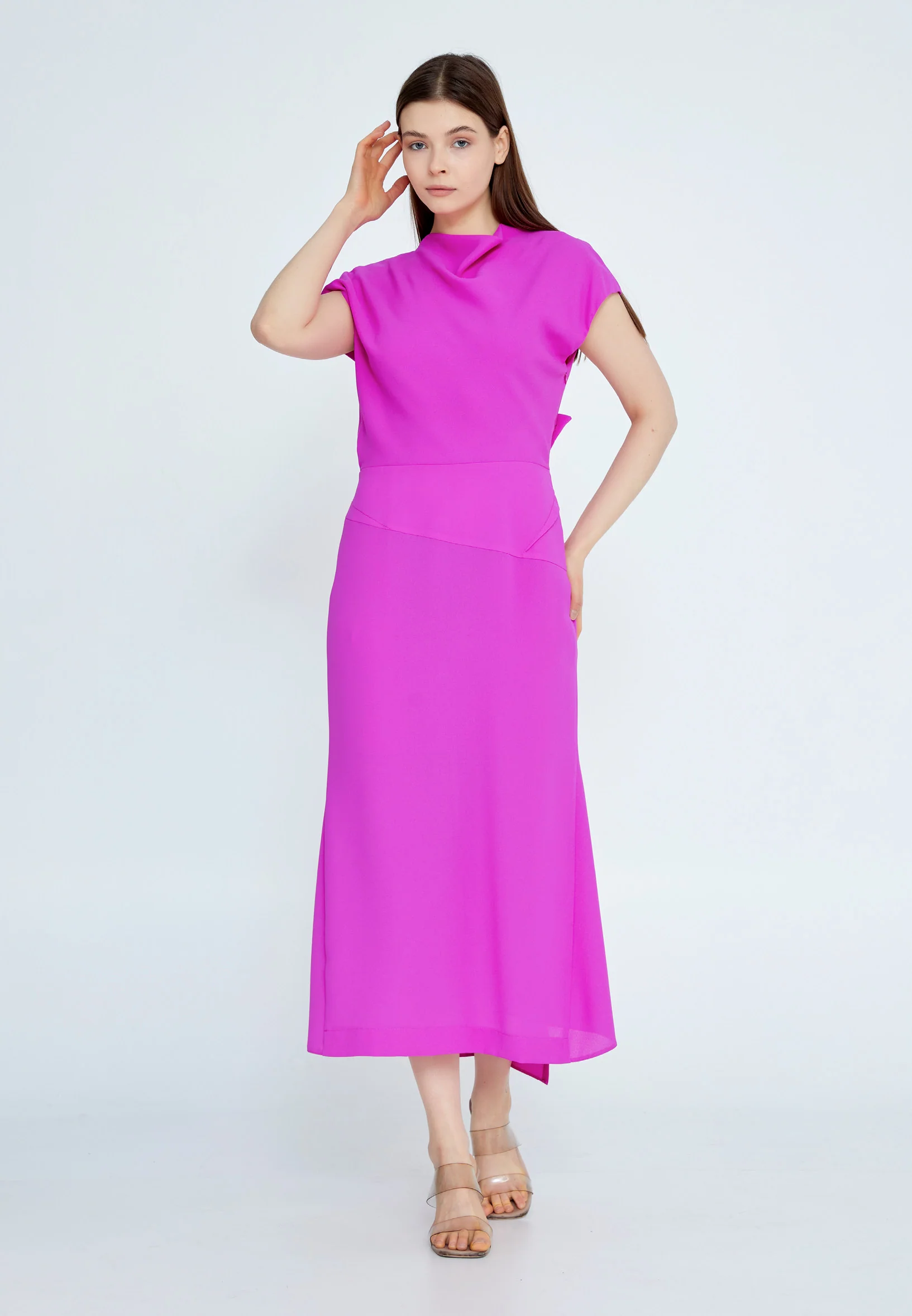 Short Sleeve Midi Viscose Column Regular Casual Dress kmy24y40401 - Image 7