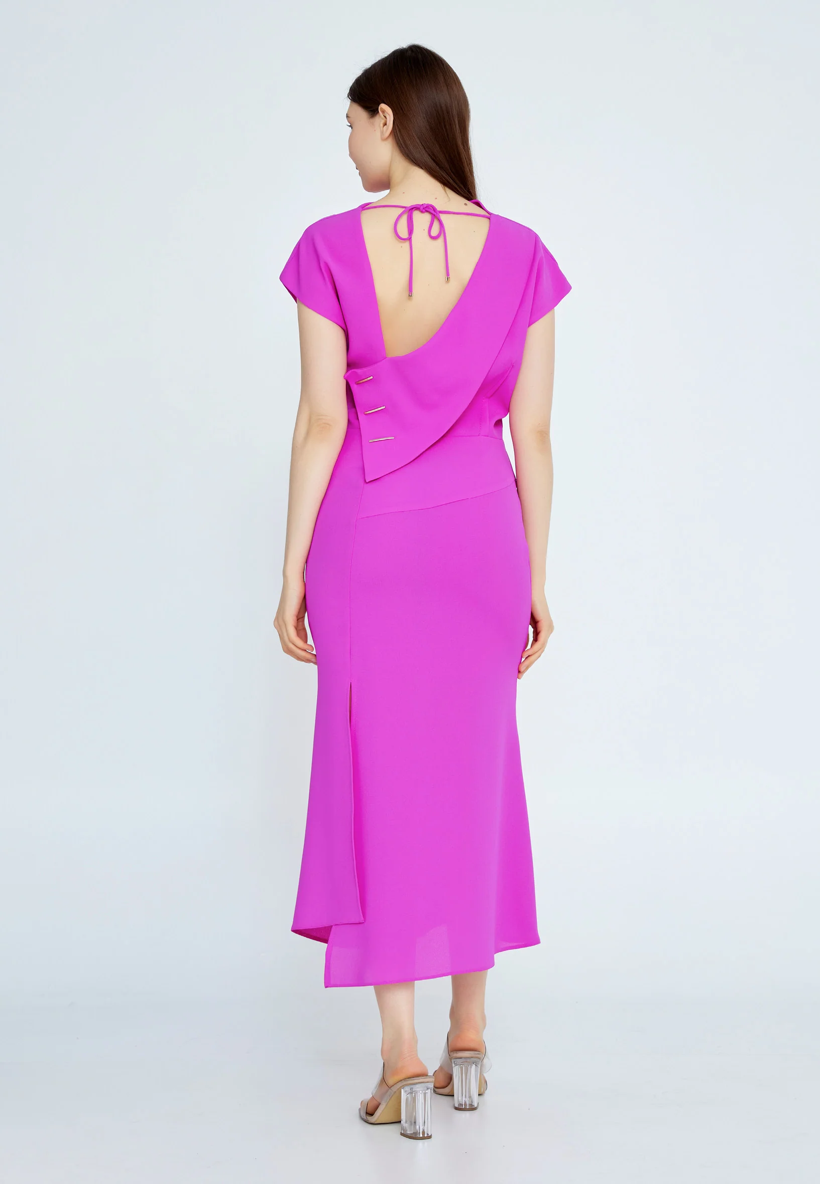 Short Sleeve Midi Viscose Column Regular Casual Dress kmy24y40401 - Image 8