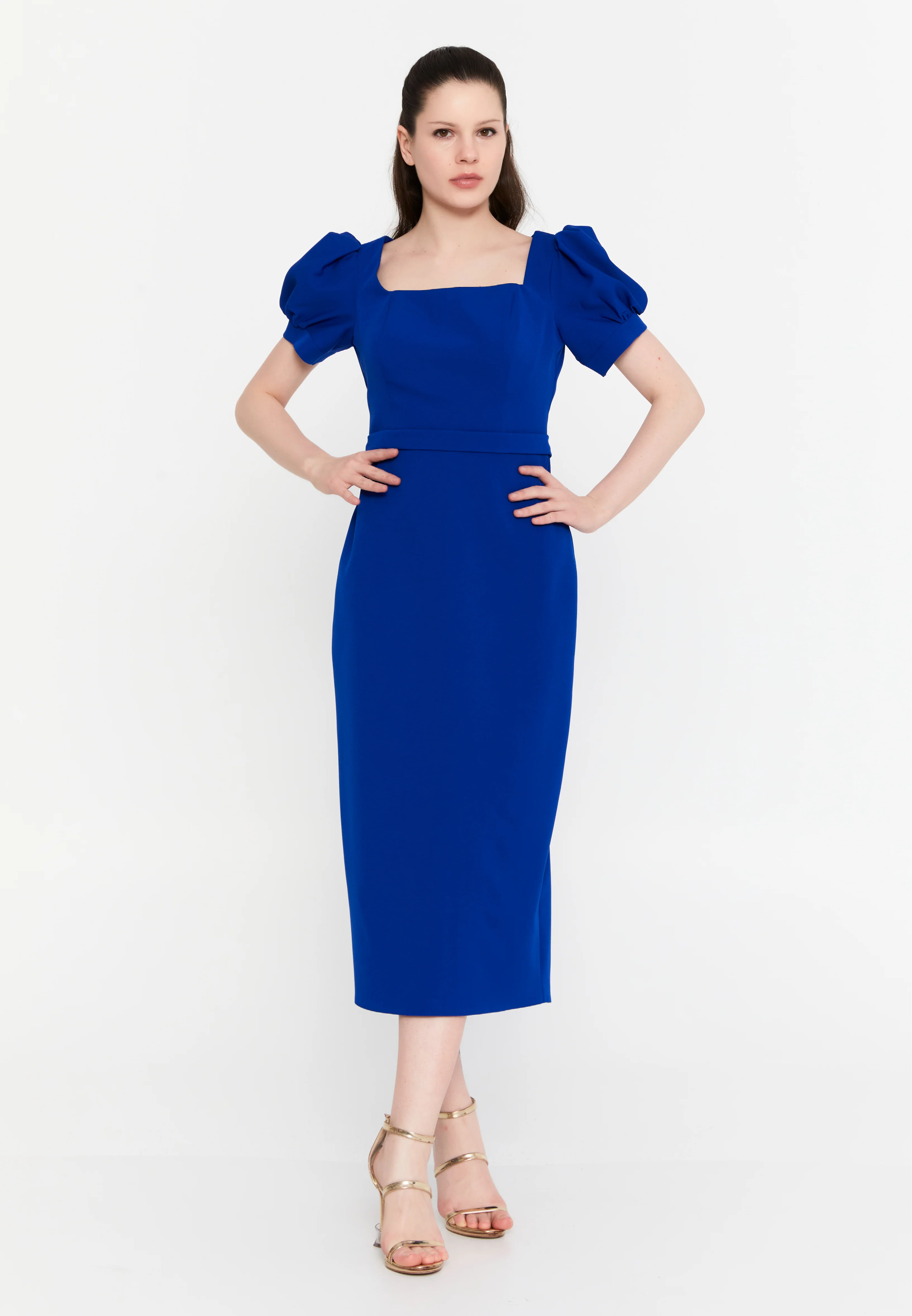 Short Sleeve Midi Viscose Column Regular Evening Dress aln1898 - Image 13