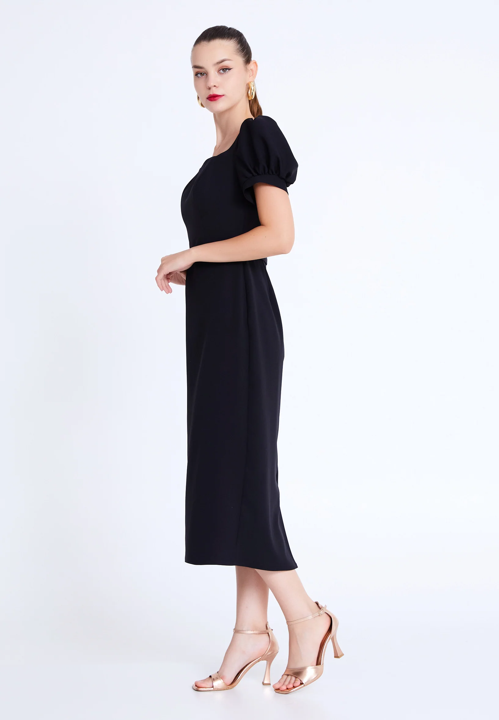 Short Sleeve Midi Viscose Column Regular Evening Dress aln1898 - Image 3