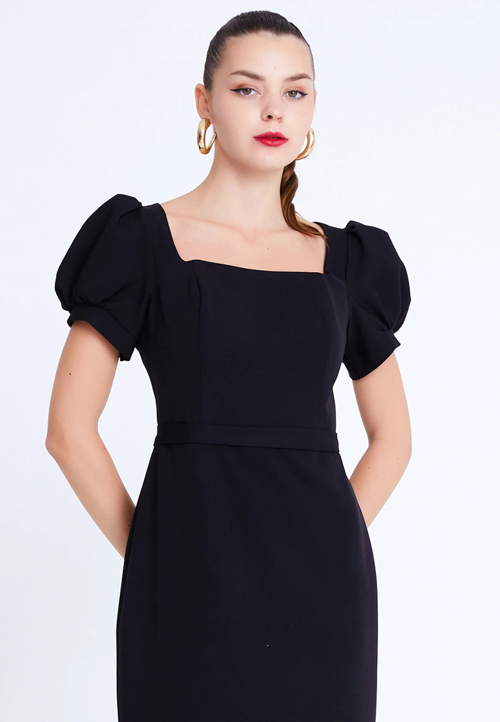 Short Sleeve Midi Viscose Column Regular Evening Dress aln1898 - Image 4