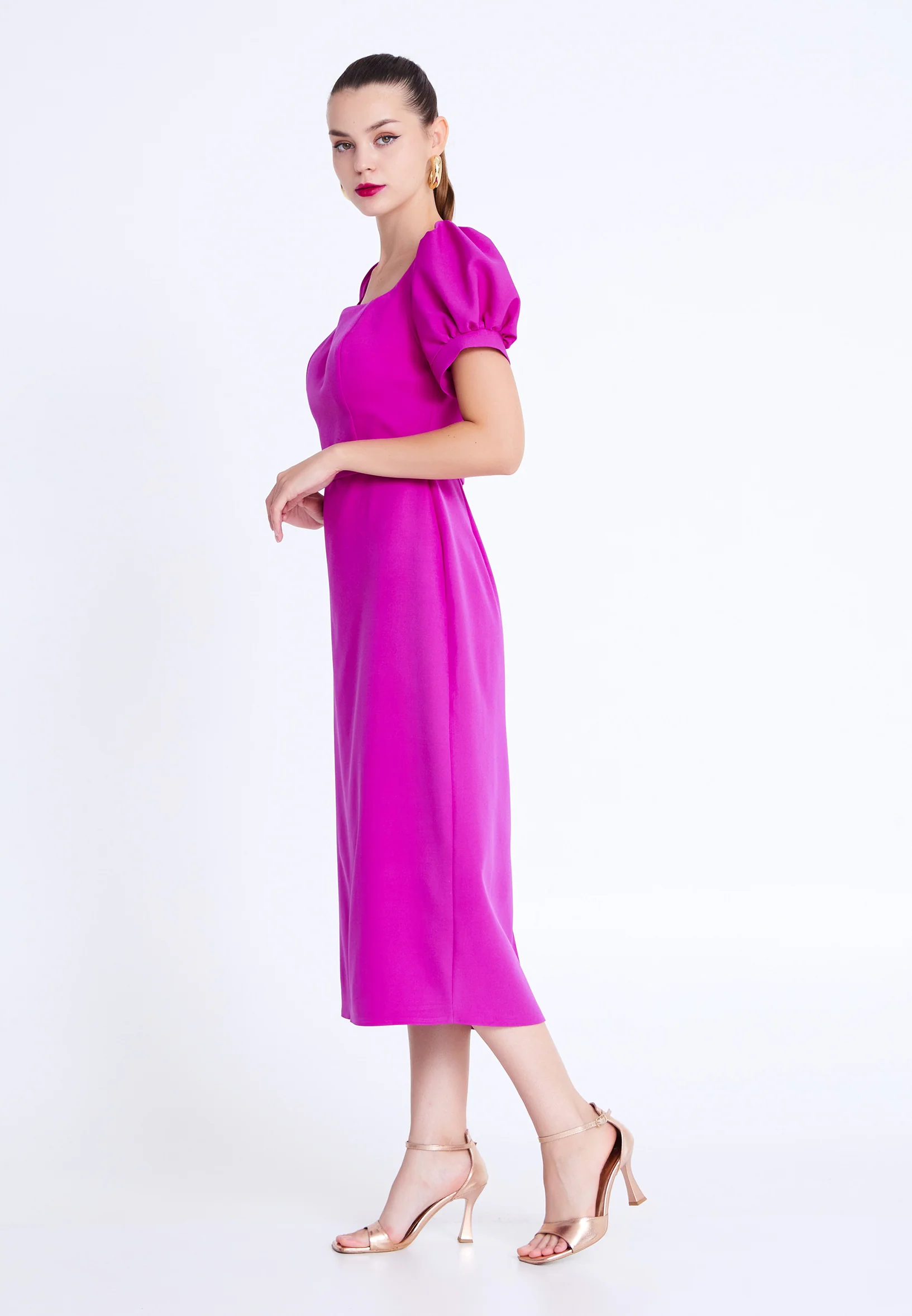 Short Sleeve Midi Viscose Column Regular Evening Dress aln1898 - Image 7