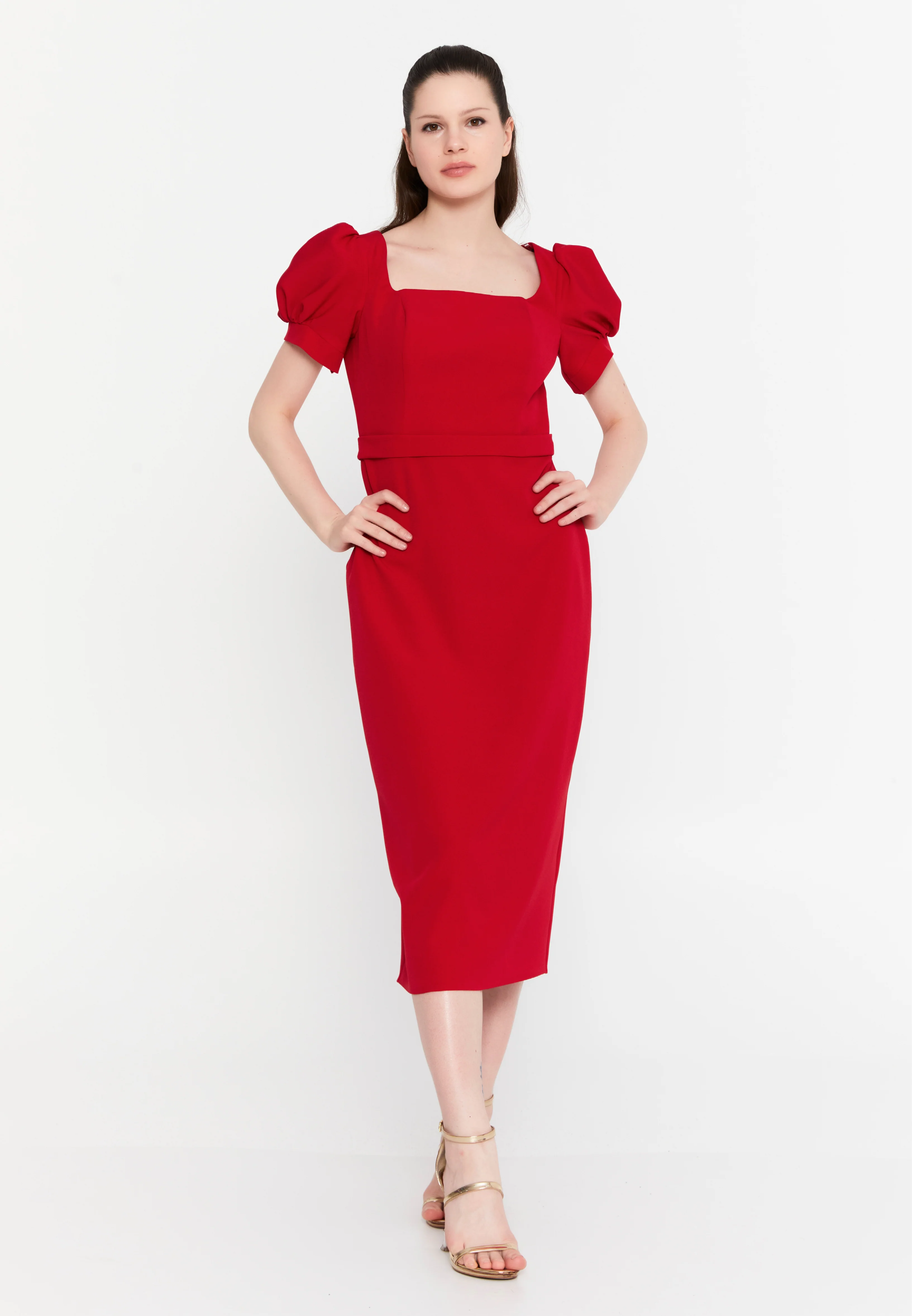 Short Sleeve Midi Viscose Column Regular Evening Dress aln1898 - Image 9