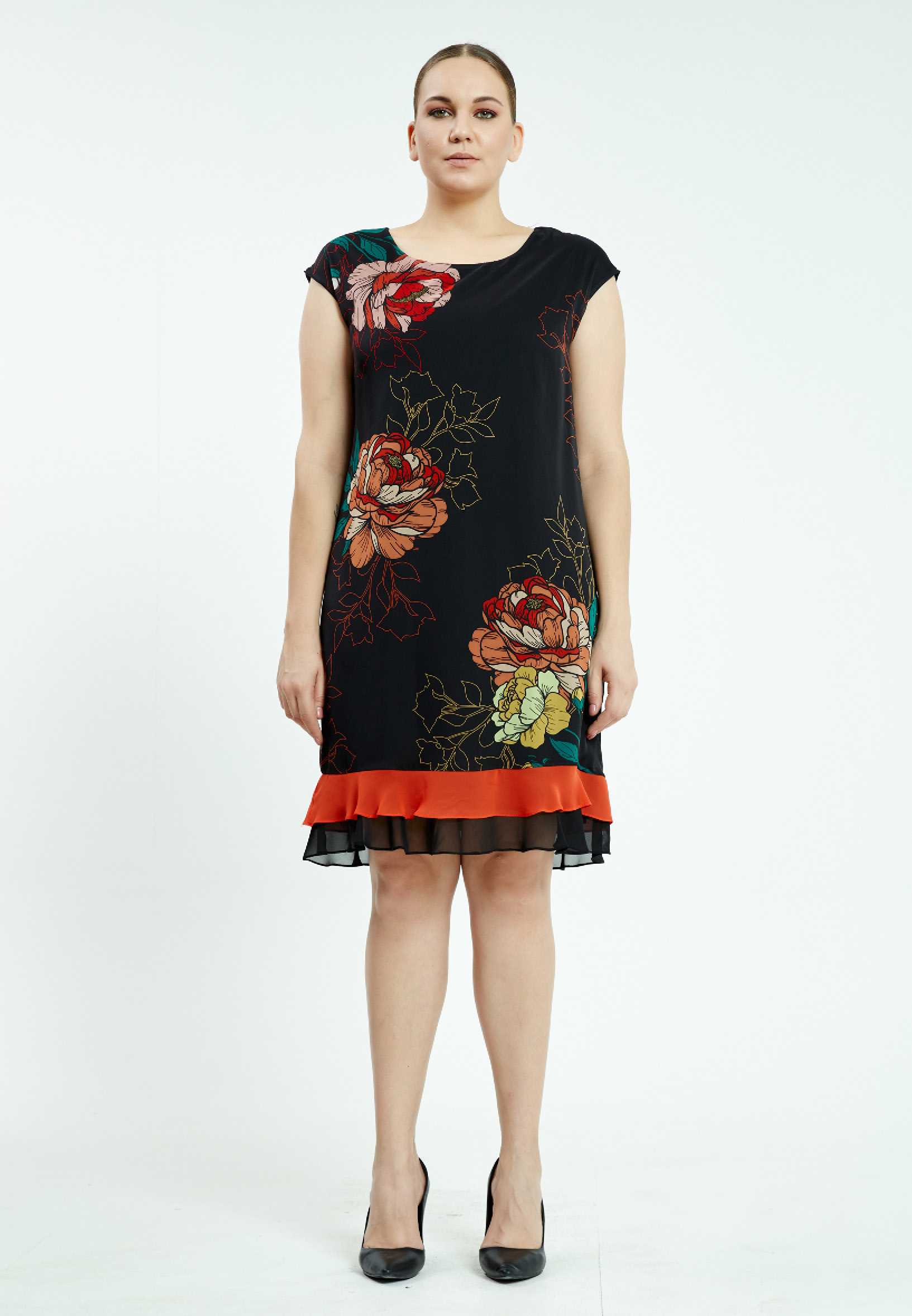 Short Sleeve Mini Chiffon Column Plus Size Casual Dress ayb19y9066