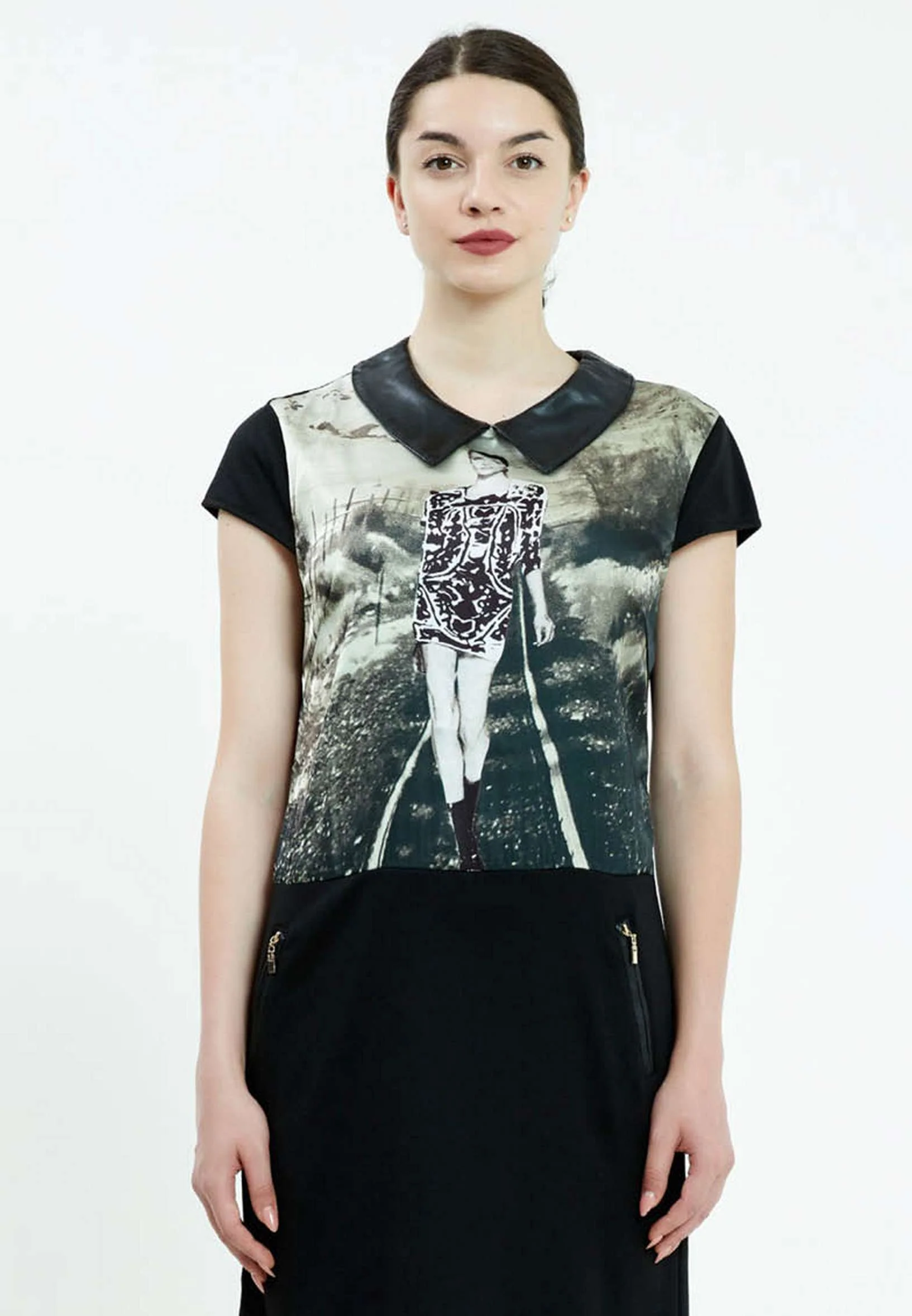 Short Sleeve Mini Crepe Column Regular Casual Dress ser18295 - Image 4