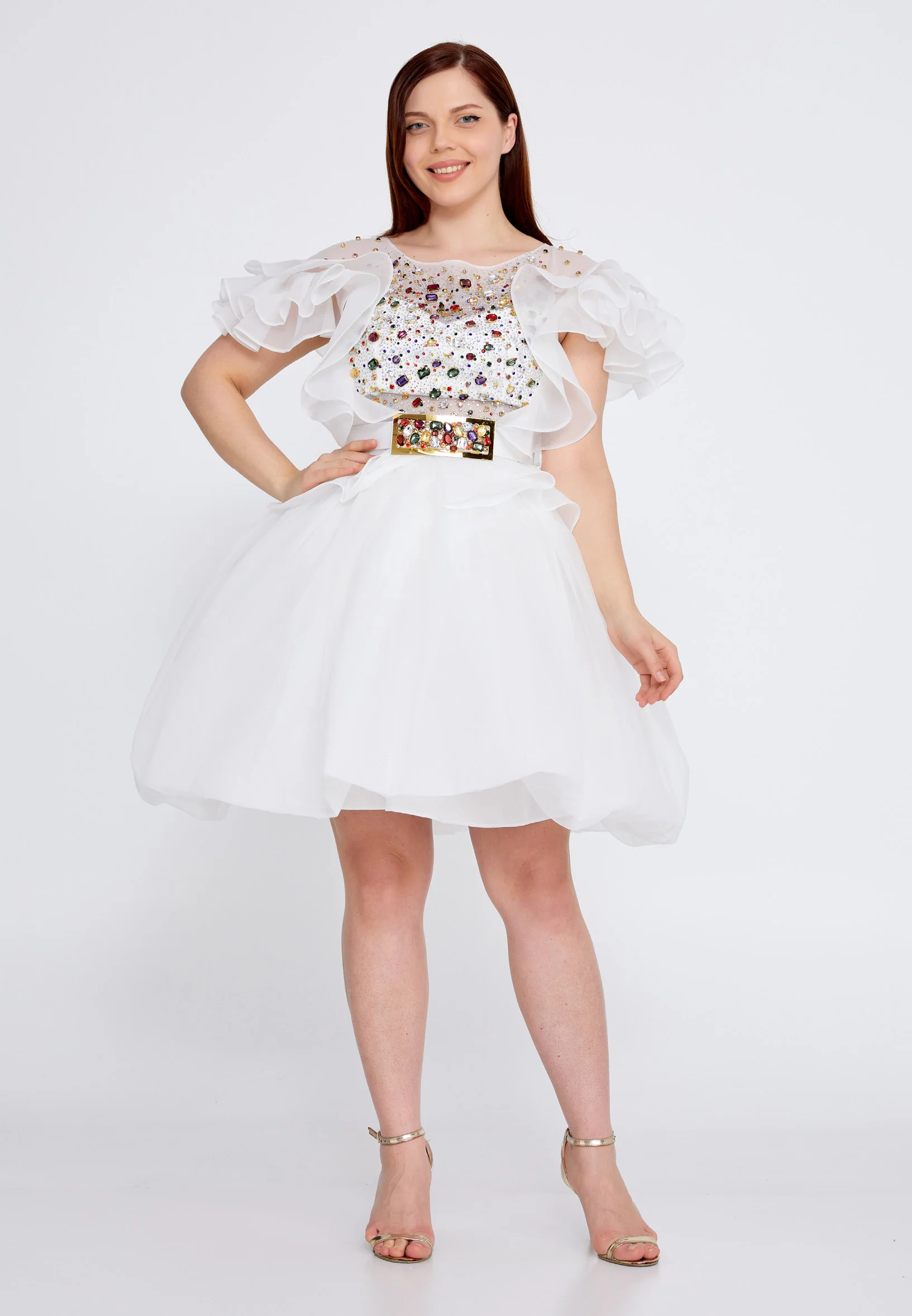 Short Sleeve Mini Polyester A - Line Plus Size Prom Dress crm22sel0818-b - Image 5