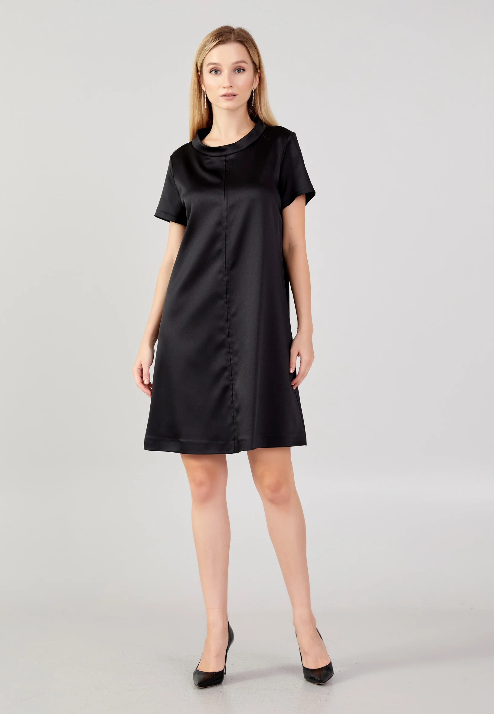 Short Sleeve Mini Satin Column Regular Evening Dress aja3710
