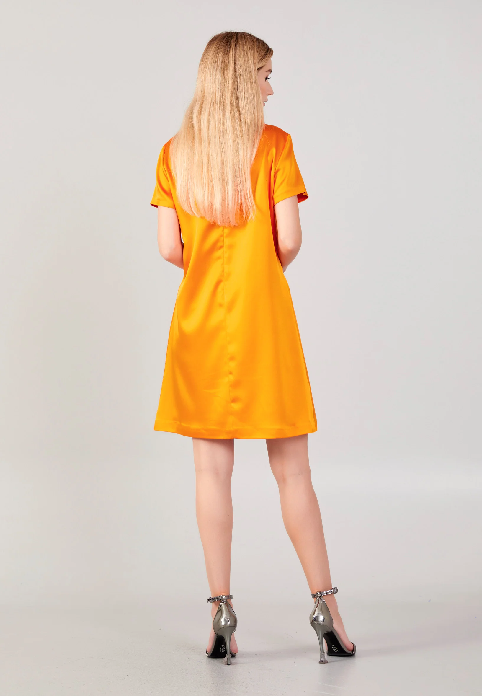 Short Sleeve Mini Satin Column Regular Evening Dress aja3710 - Image 10